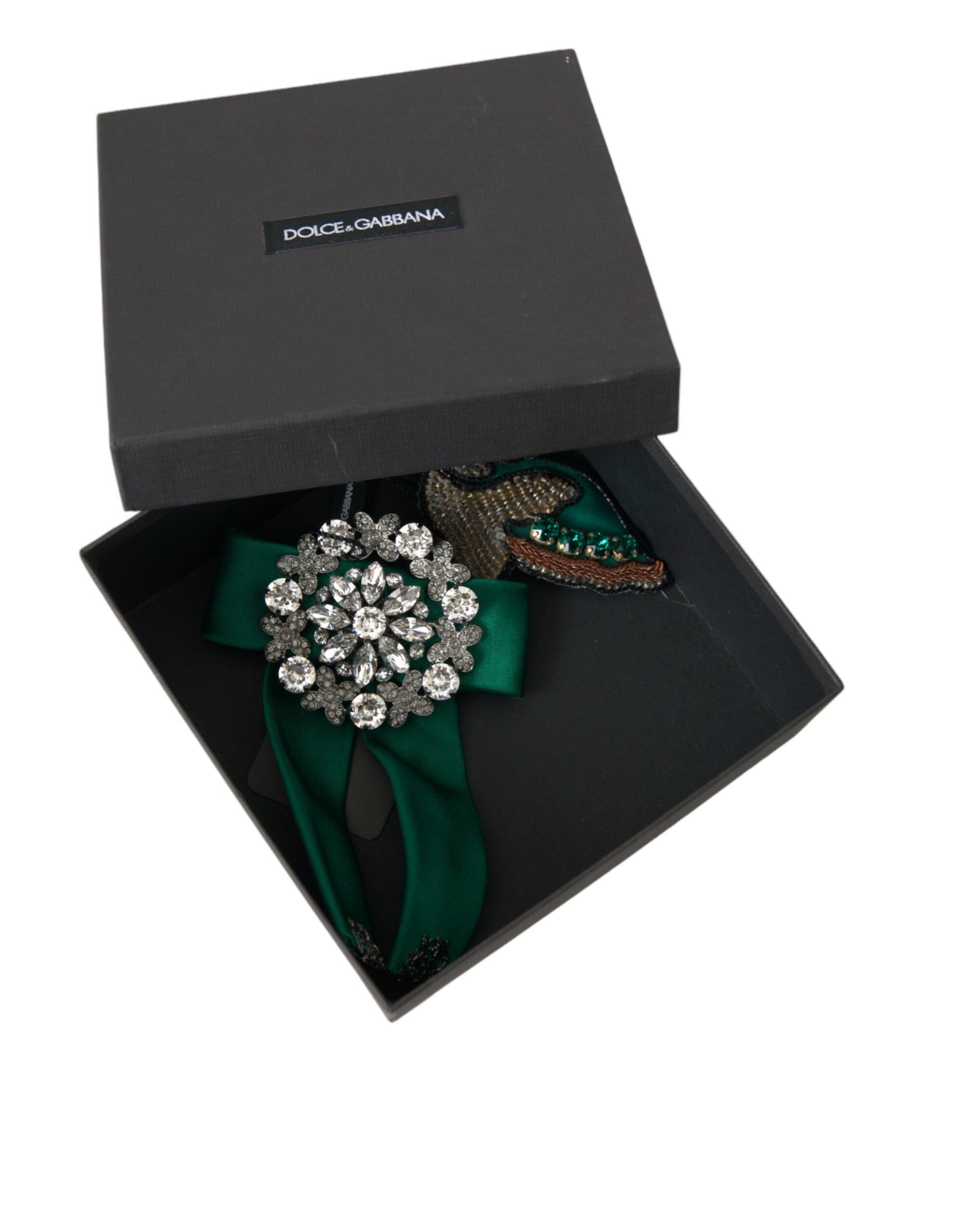 Dolce & Gabbana Grüner Satin Vogel Kristall Frauen Haarspange-8