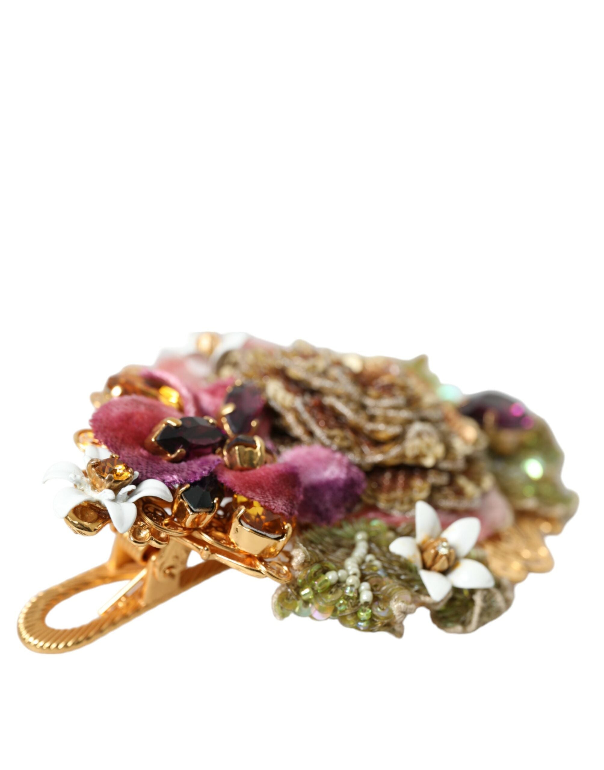 Dolce & Gabbana Gold Messing Floral Kristall Pailletten Haarspange-4