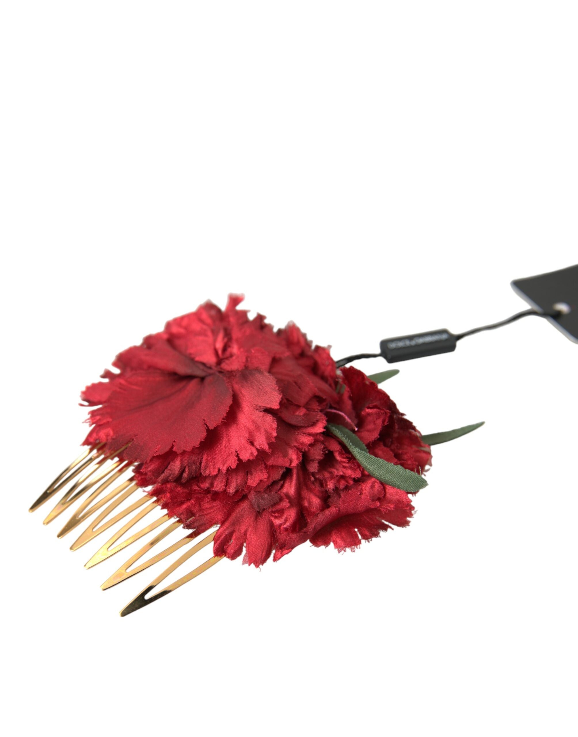 Dolce & Gabbana Rote Seide Floral Gold Messing Frauen Haarkamm-3