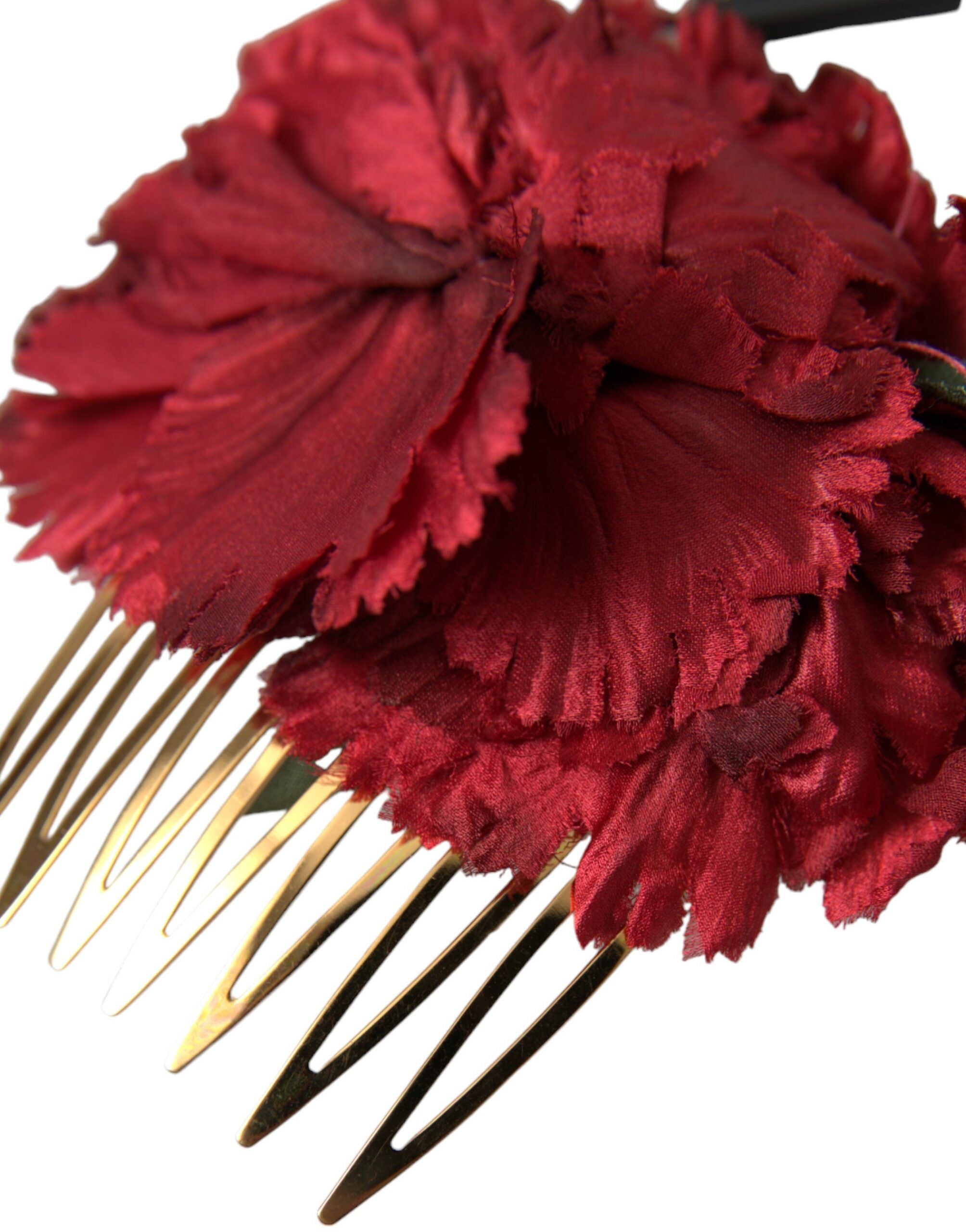 Dolce & Gabbana Rote Seide Floral Gold Messing Frauen Haarkamm-6