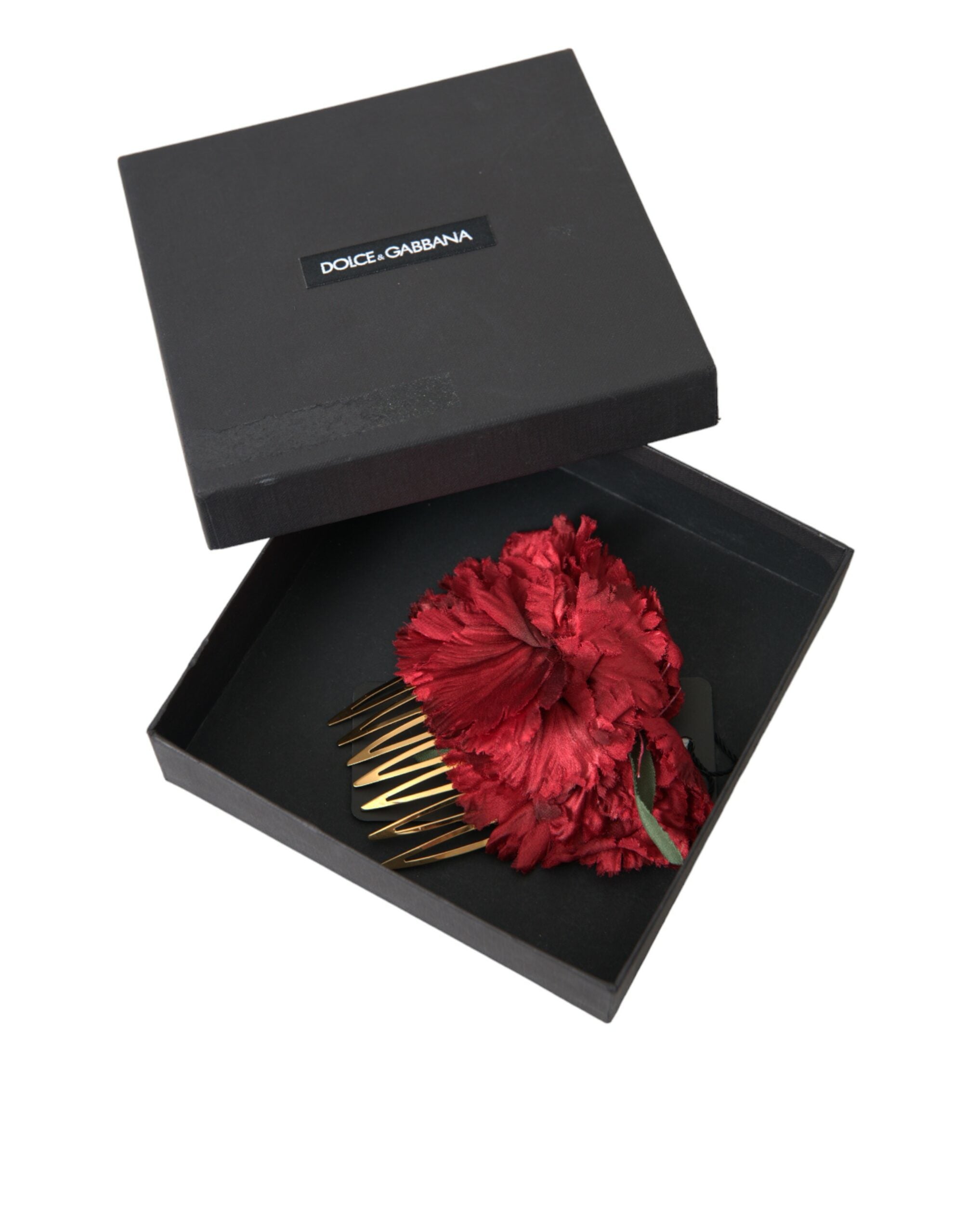 Dolce & Gabbana Rote Seide Floral Gold Messing Frauen Haarkamm-7