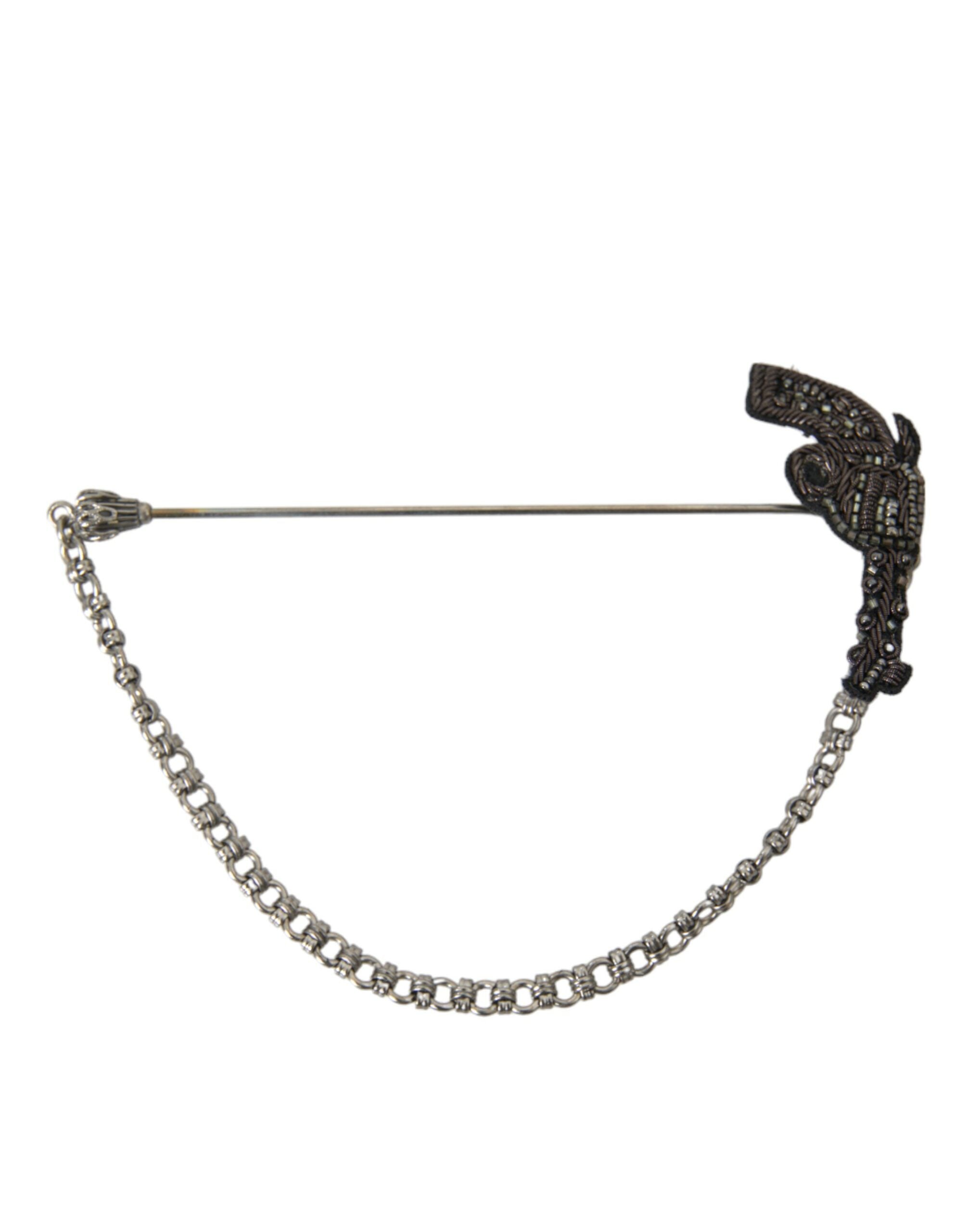 Broche de solapa para hombre con diseño de pistola revólver de seda, cobre y latón de Dolce & Gabbana-1