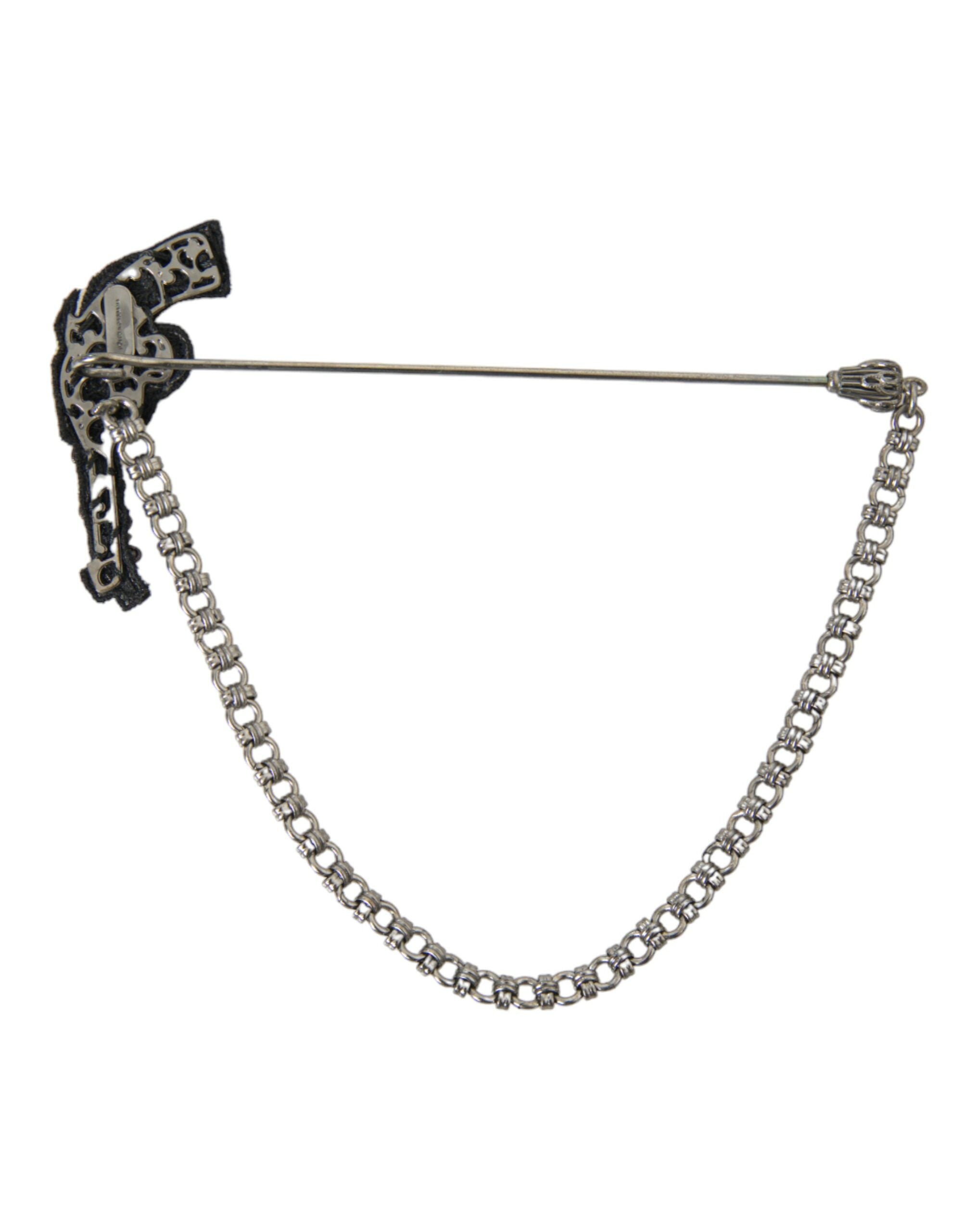Broche de solapa para hombre con diseño de pistola revólver de seda, cobre y latón de Dolce & Gabbana-2