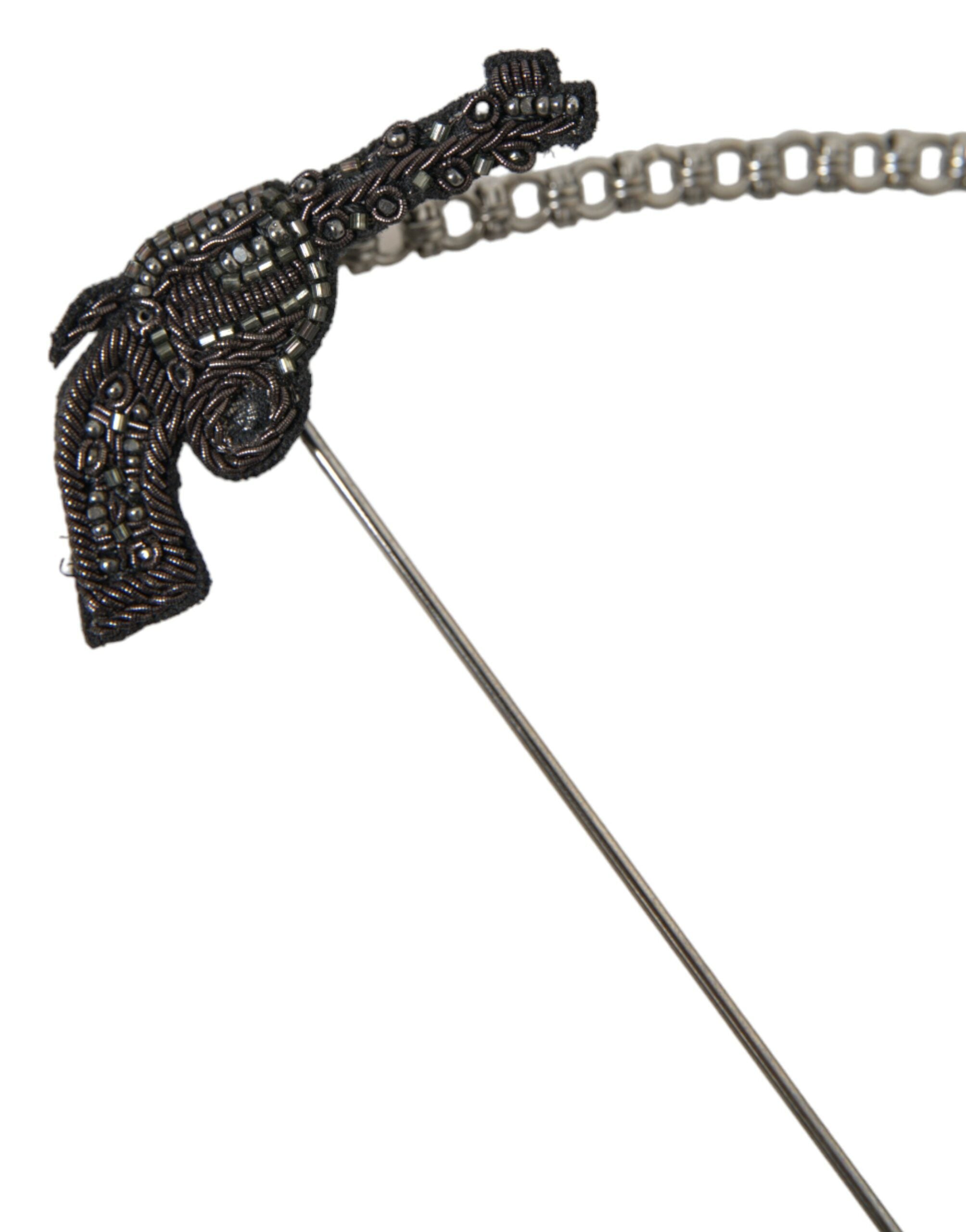 Broche de solapa para hombre con diseño de pistola revólver de seda, cobre y latón de Dolce & Gabbana-5