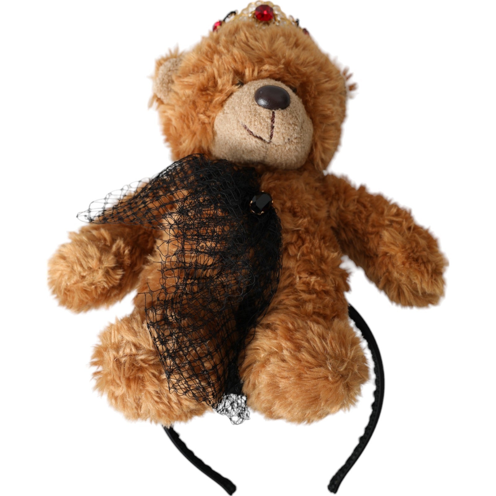 Dolce & Gabbana Brown Teddy Bear Gold Crystal Crown Hairband Tiara