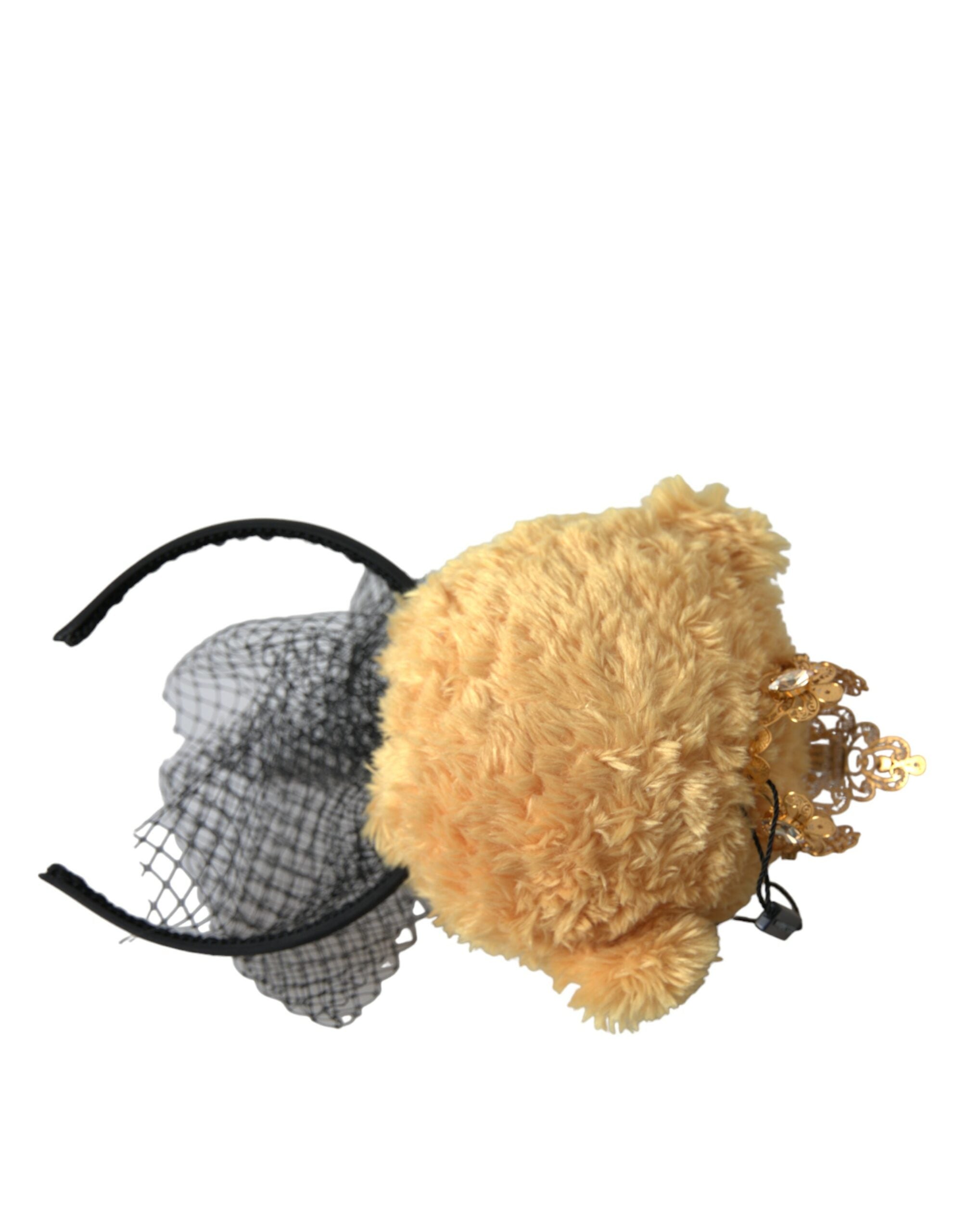 Tiara con corona de cristal dorado y osito de peluche marrón de Dolce & Gabbana-2