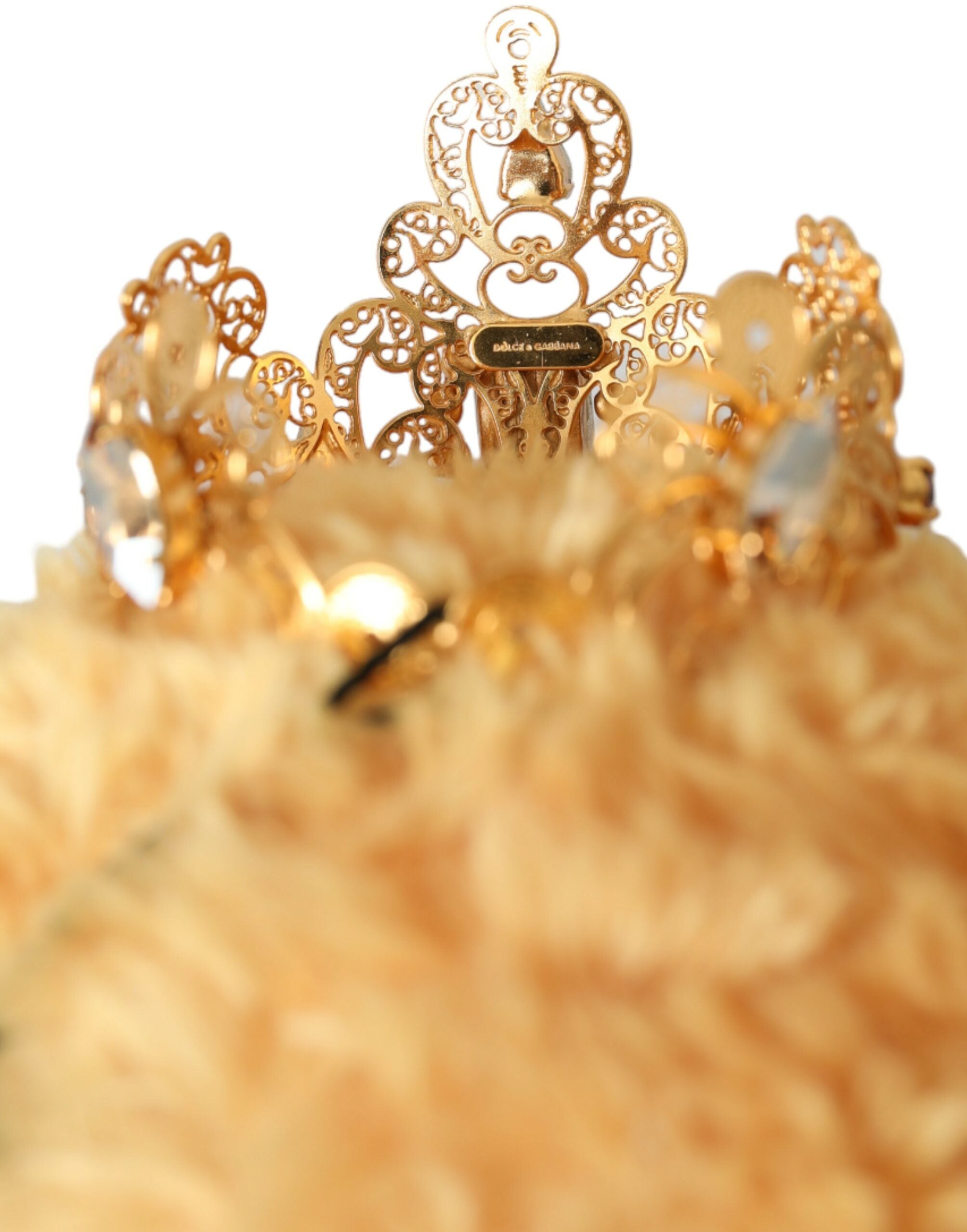 Tiara con corona de cristal dorado y osito de peluche marrón de Dolce & Gabbana-6