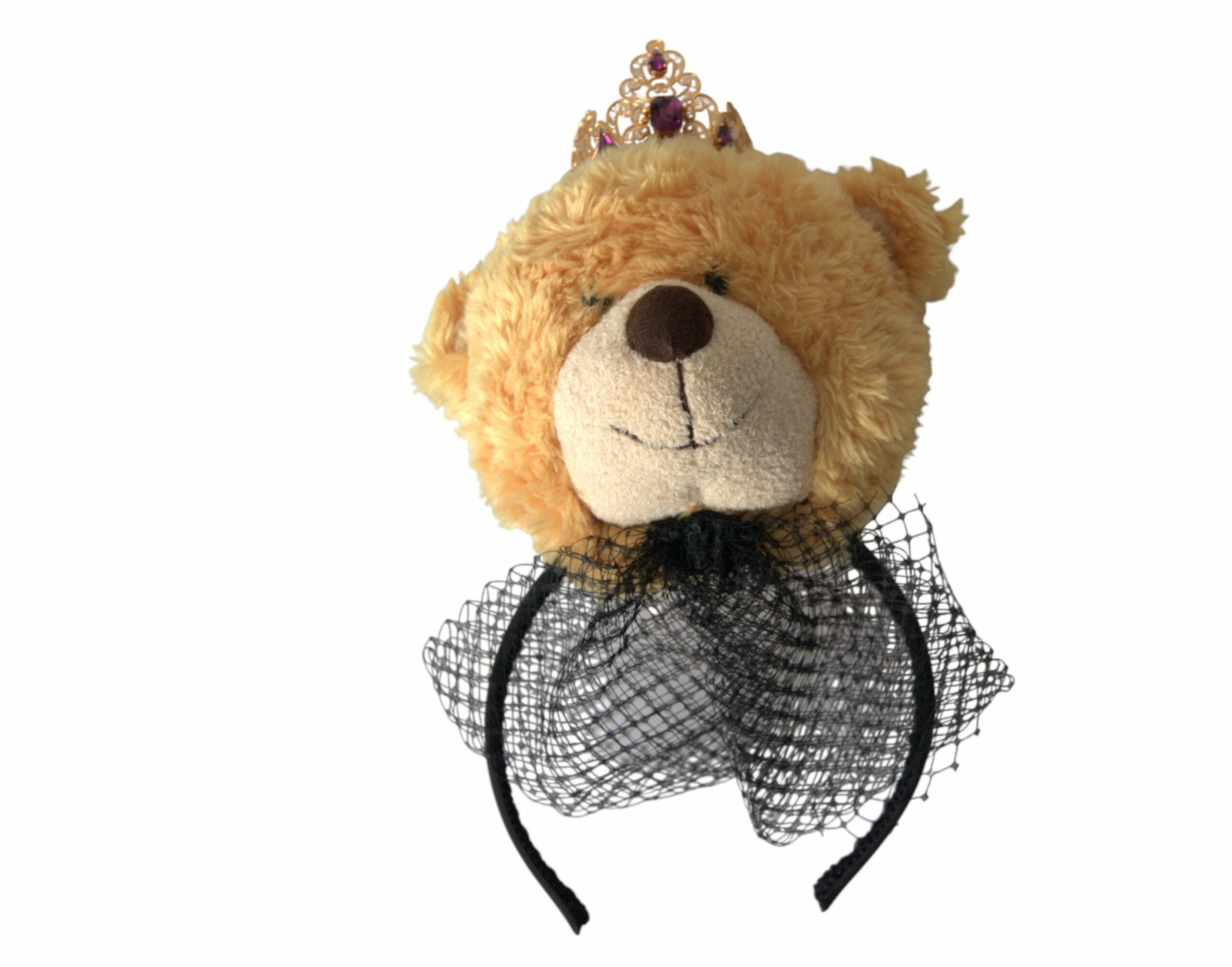 Dolce & Gabbana Brown Teddy Bear Gold Crystal Crown Hairband Tiara