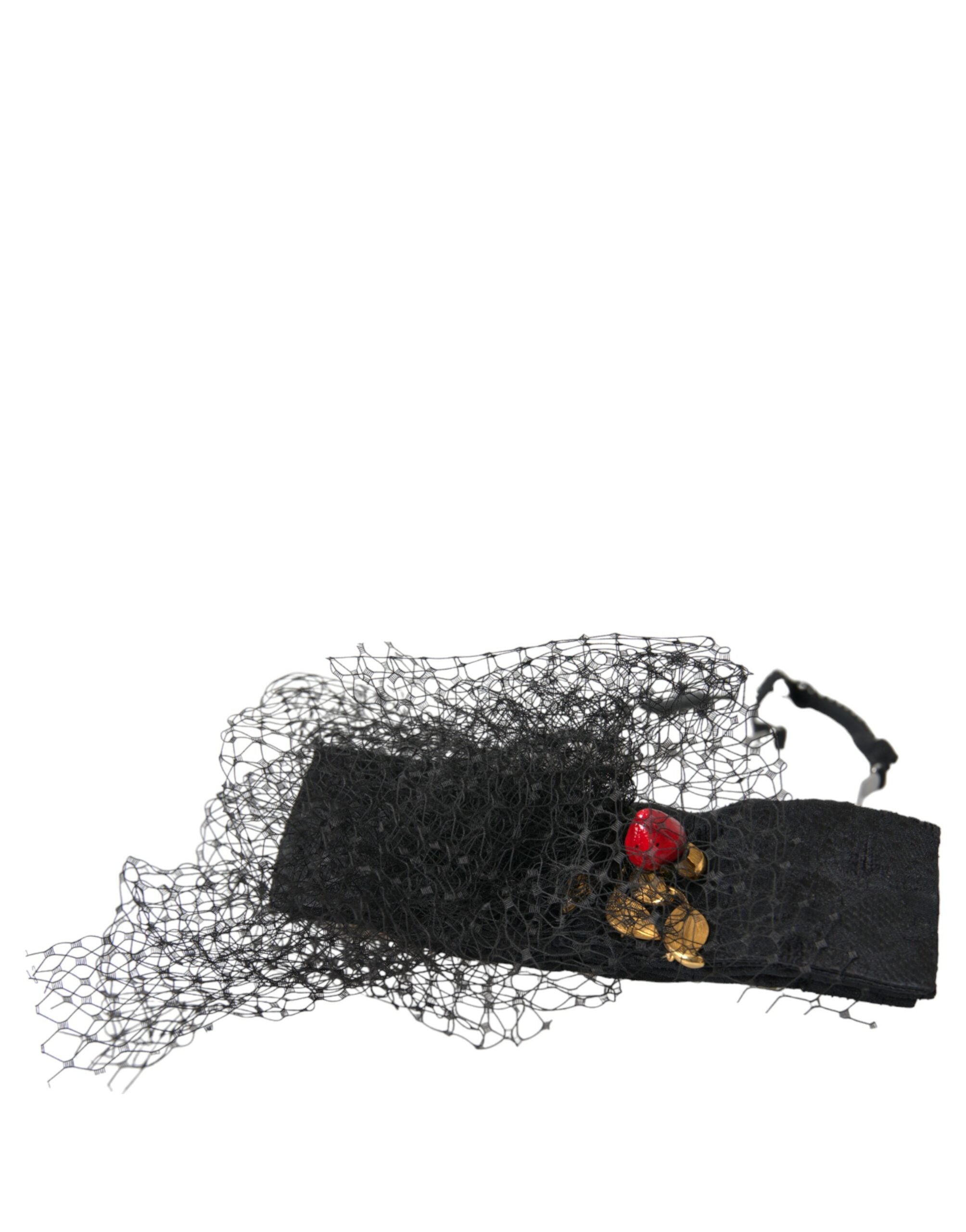 Dolce & Gabbana Black Strawberry Sicily Crystal Mesh Net Headband Tiara-2