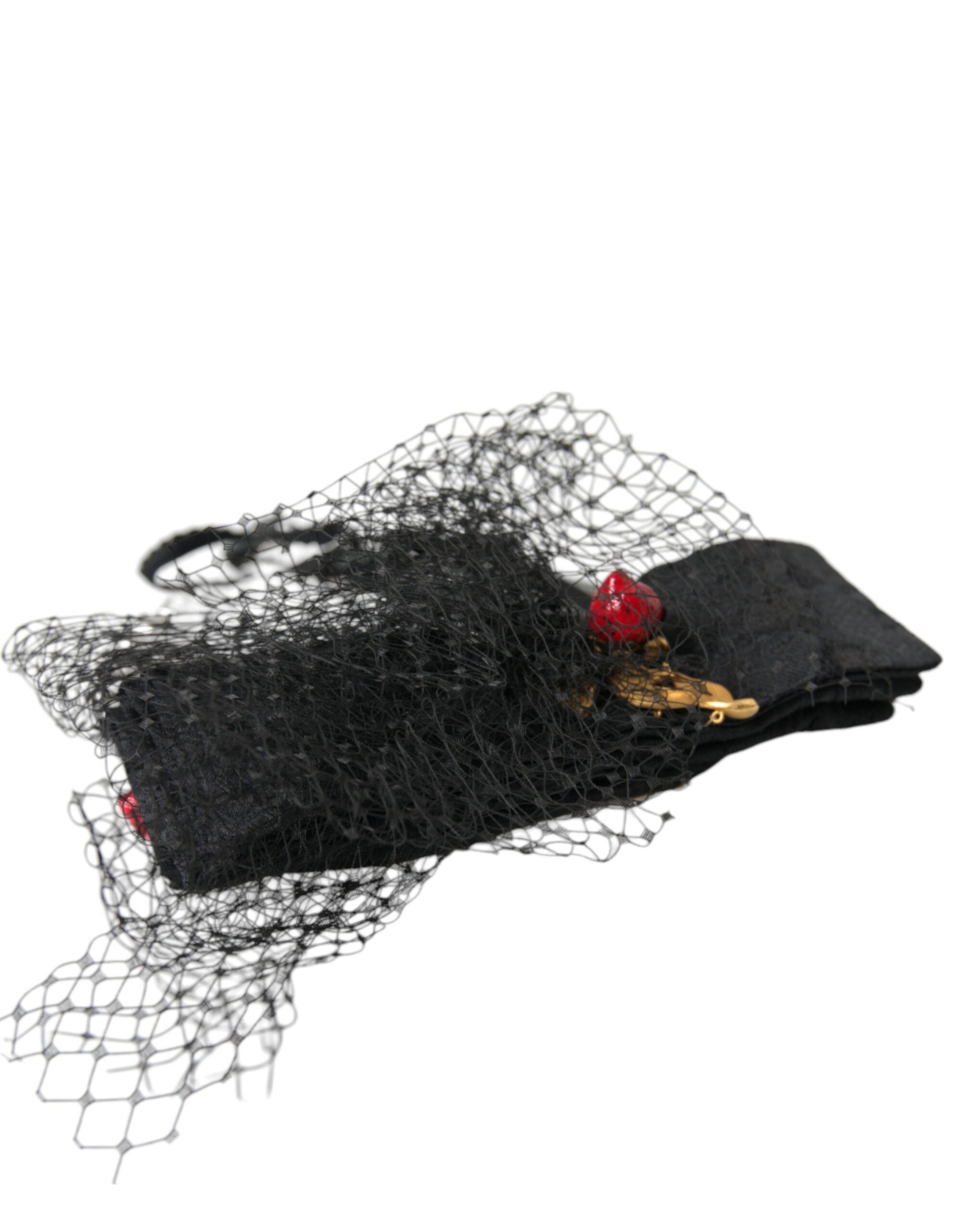 Dolce & Gabbana Black Strawberry Sicily Crystal Mesh Net Headband Tiara-3