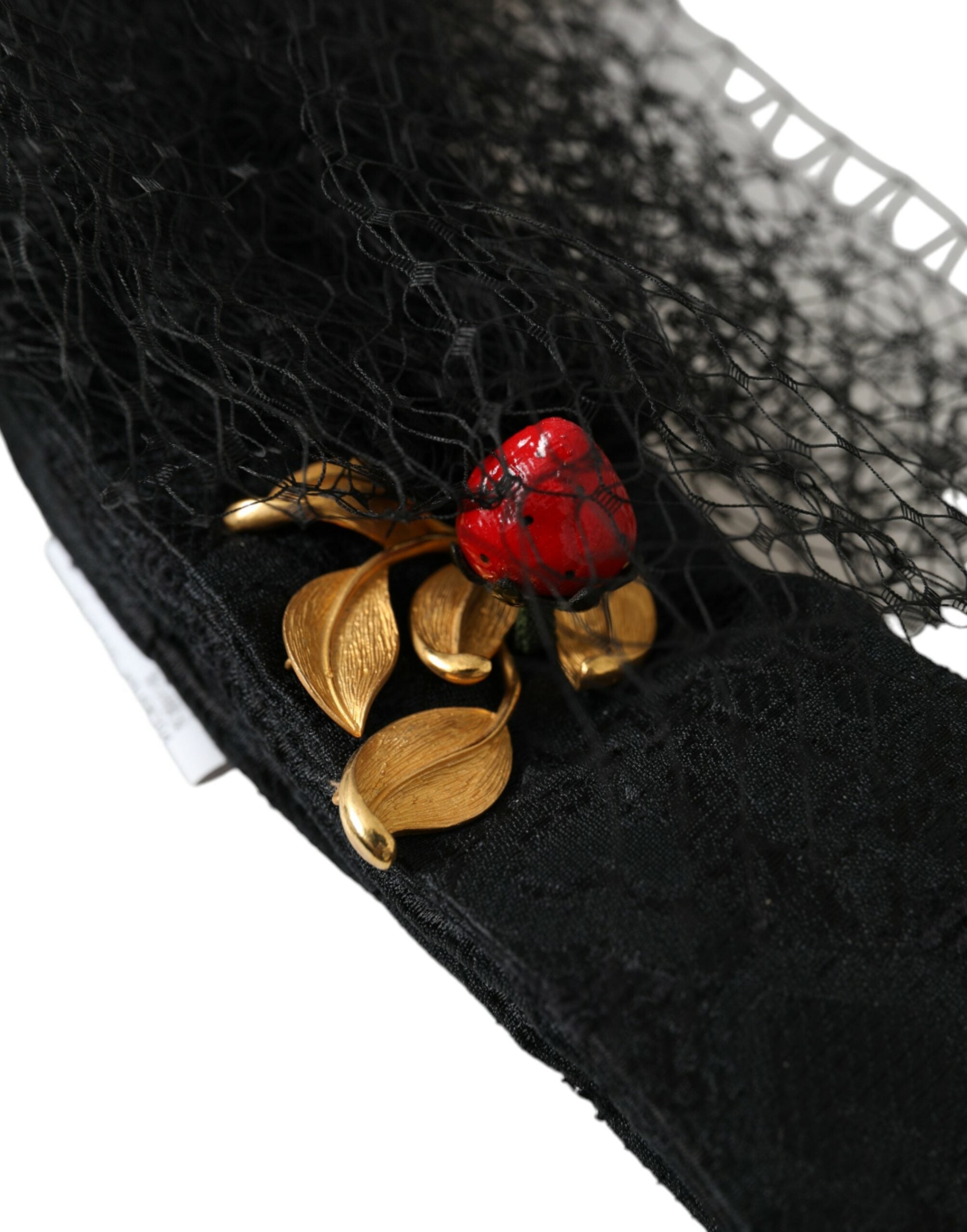 Dolce & Gabbana Black Strawberry Sicily Crystal Mesh Net Headband Tiara-5