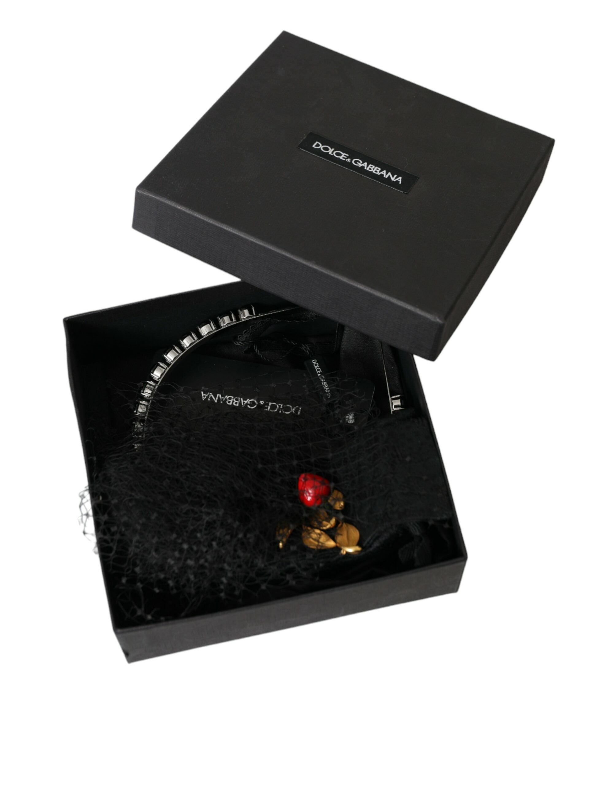 Dolce & Gabbana Black Strawberry Sicily Crystal Mesh Net Headband Tiara-6
