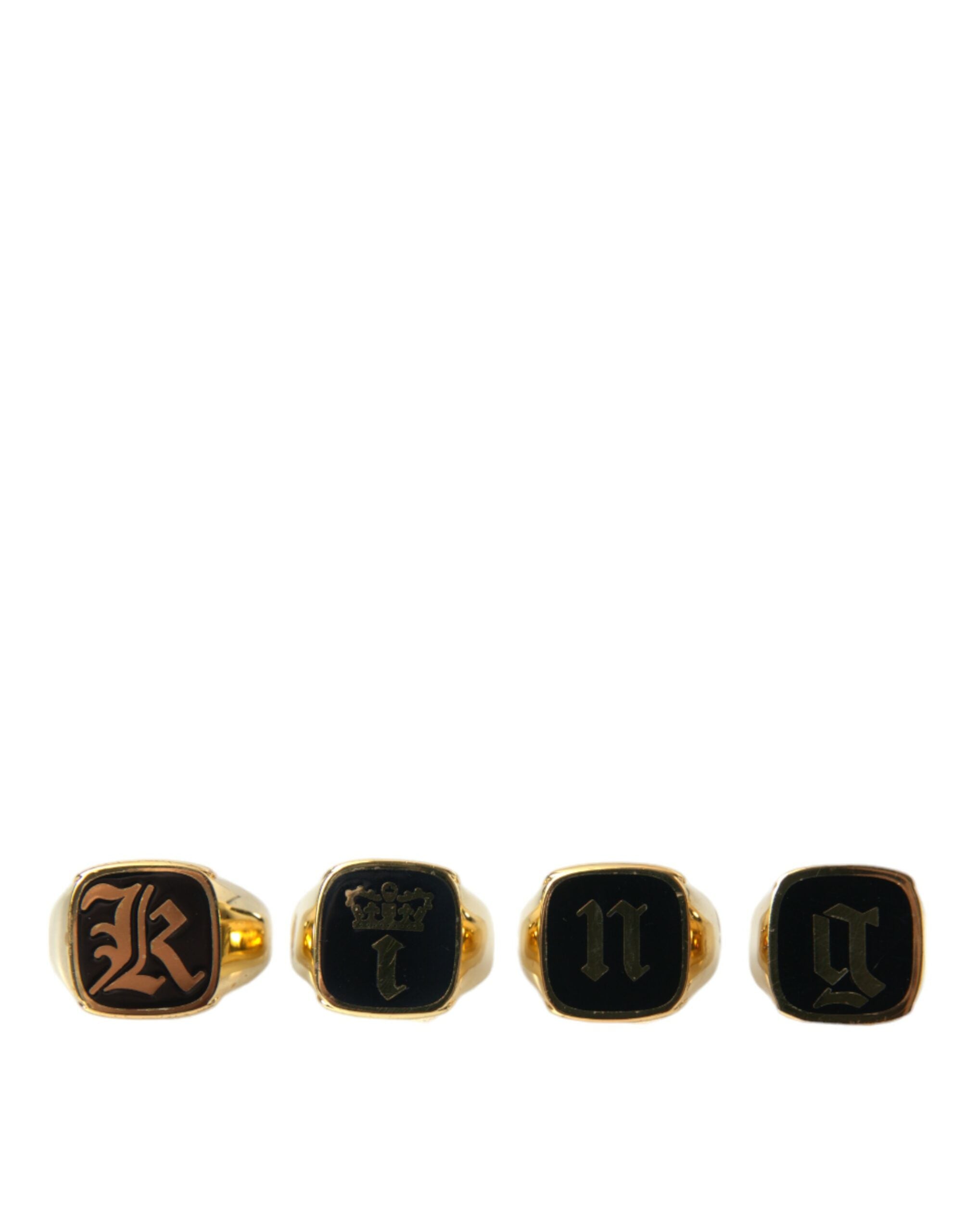 Dolce & Gabbana Gold Brass KING Enamel Set of 4 Rings