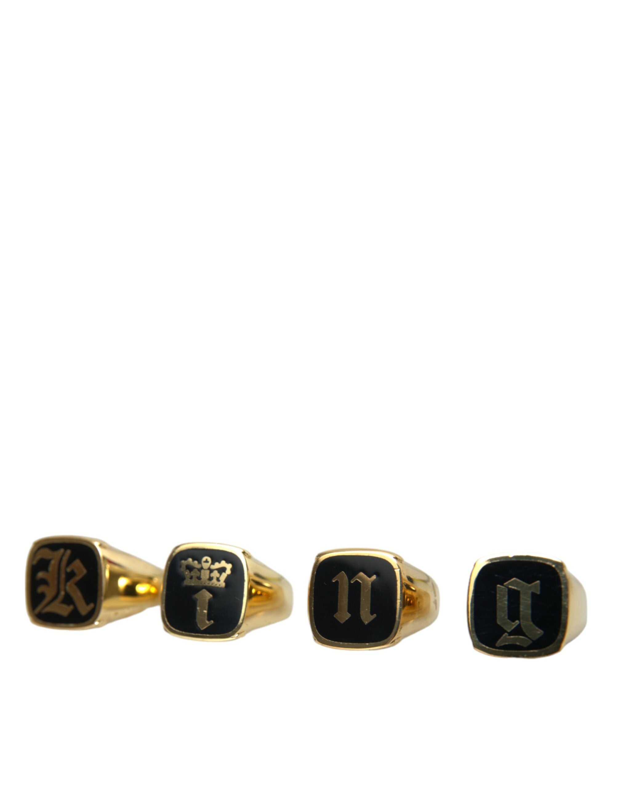 Dolce & Gabbana Gold Brass KING Enamel Set of 4 Rings-2