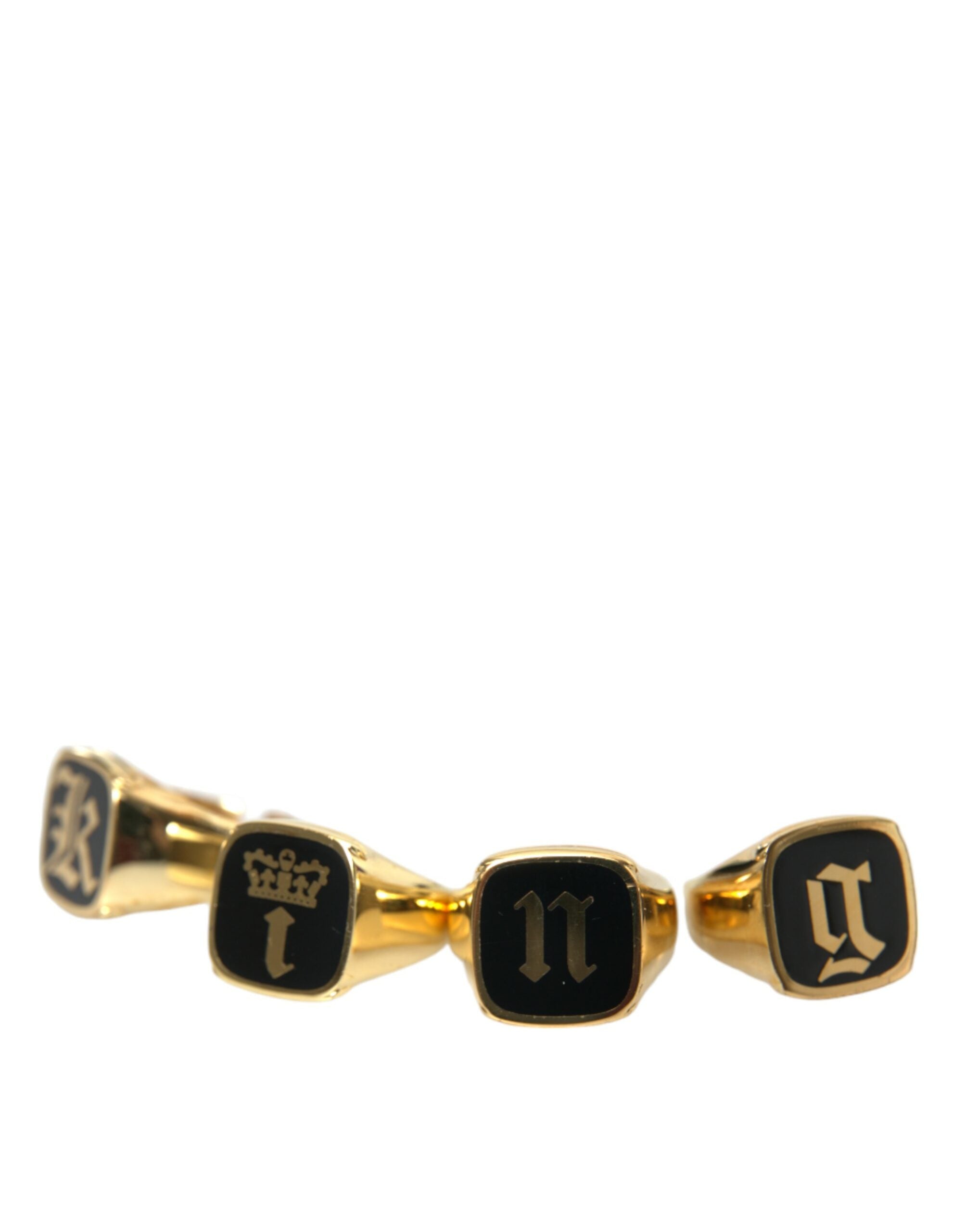 Dolce & Gabbana Gold Brass KING Enamel Set of 4 Rings-3