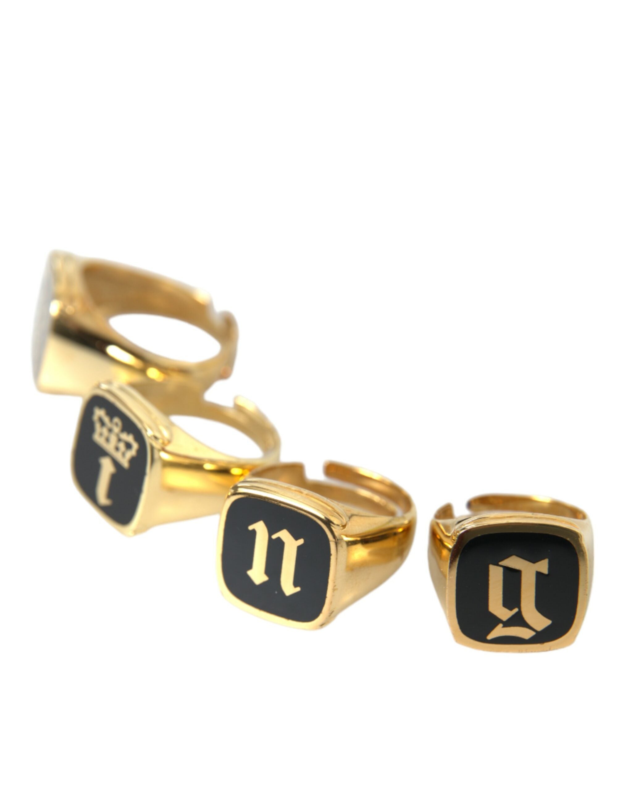 Dolce & Gabbana Gold Brass KING Enamel Set of 4 Rings-4