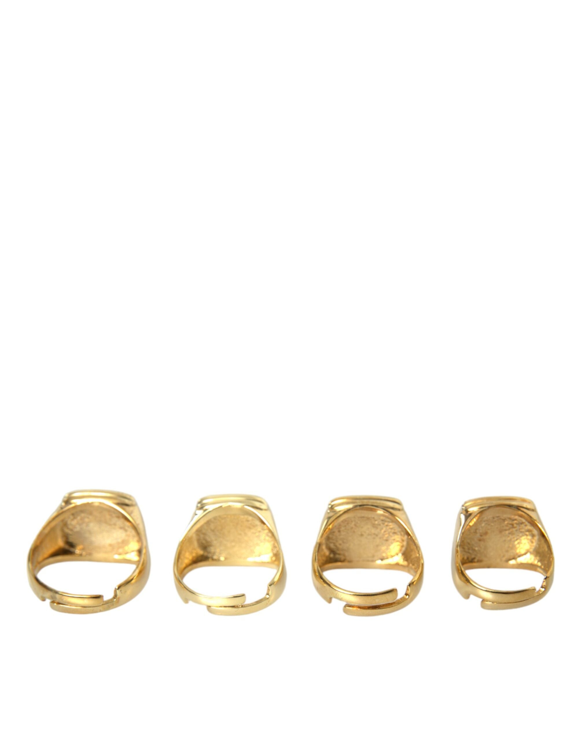 Dolce & Gabbana Gold Brass KING Enamel Set of 4 Rings-5