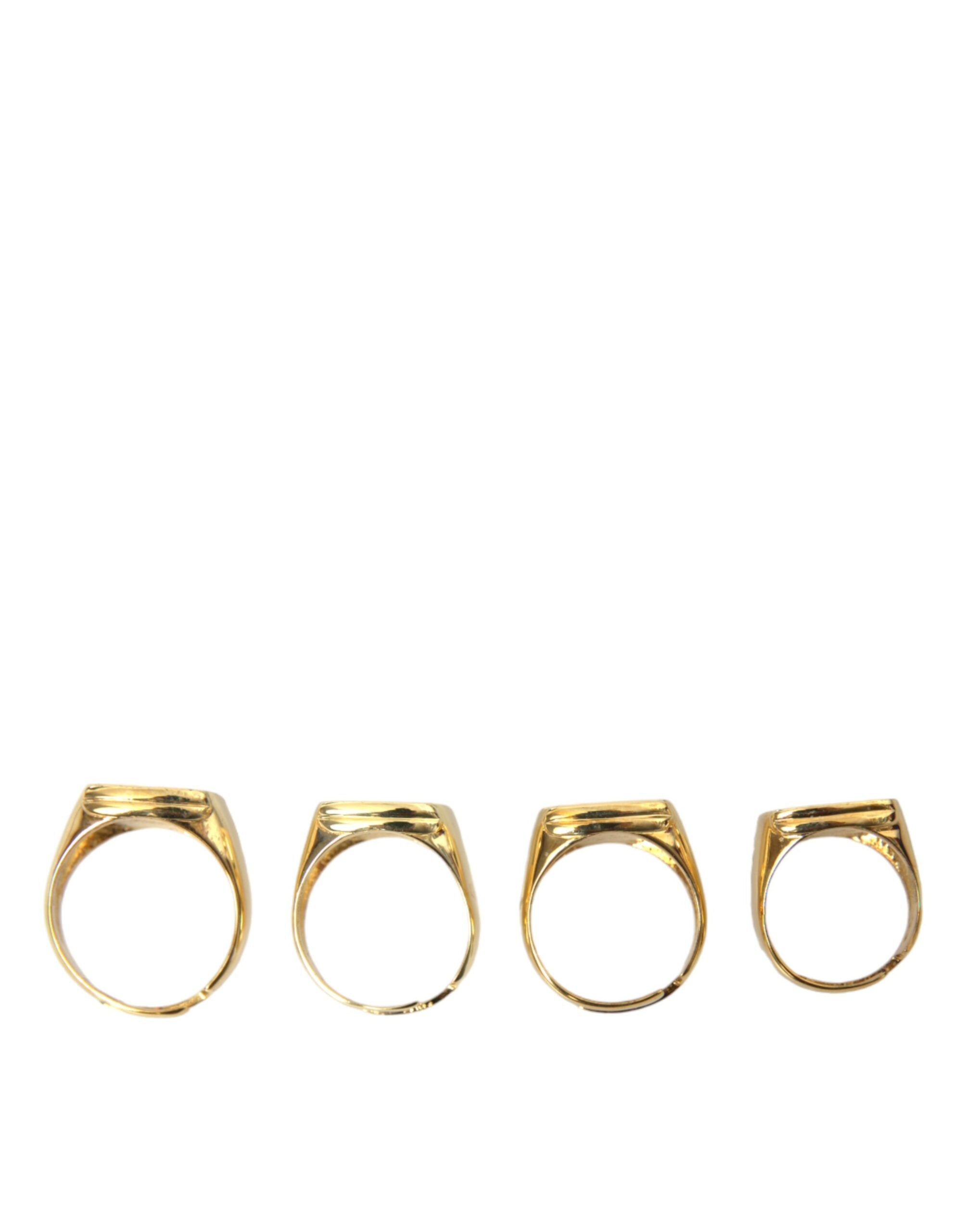 Dolce & Gabbana Gold Brass KING Enamel Set of 4 Rings-6
