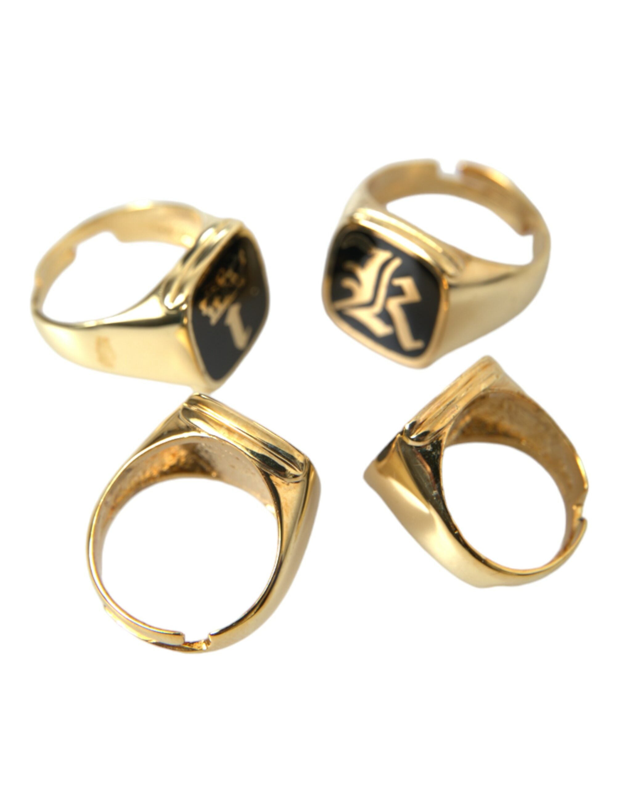 Dolce & Gabbana Gold Brass KING Enamel Set of 4 Rings-7