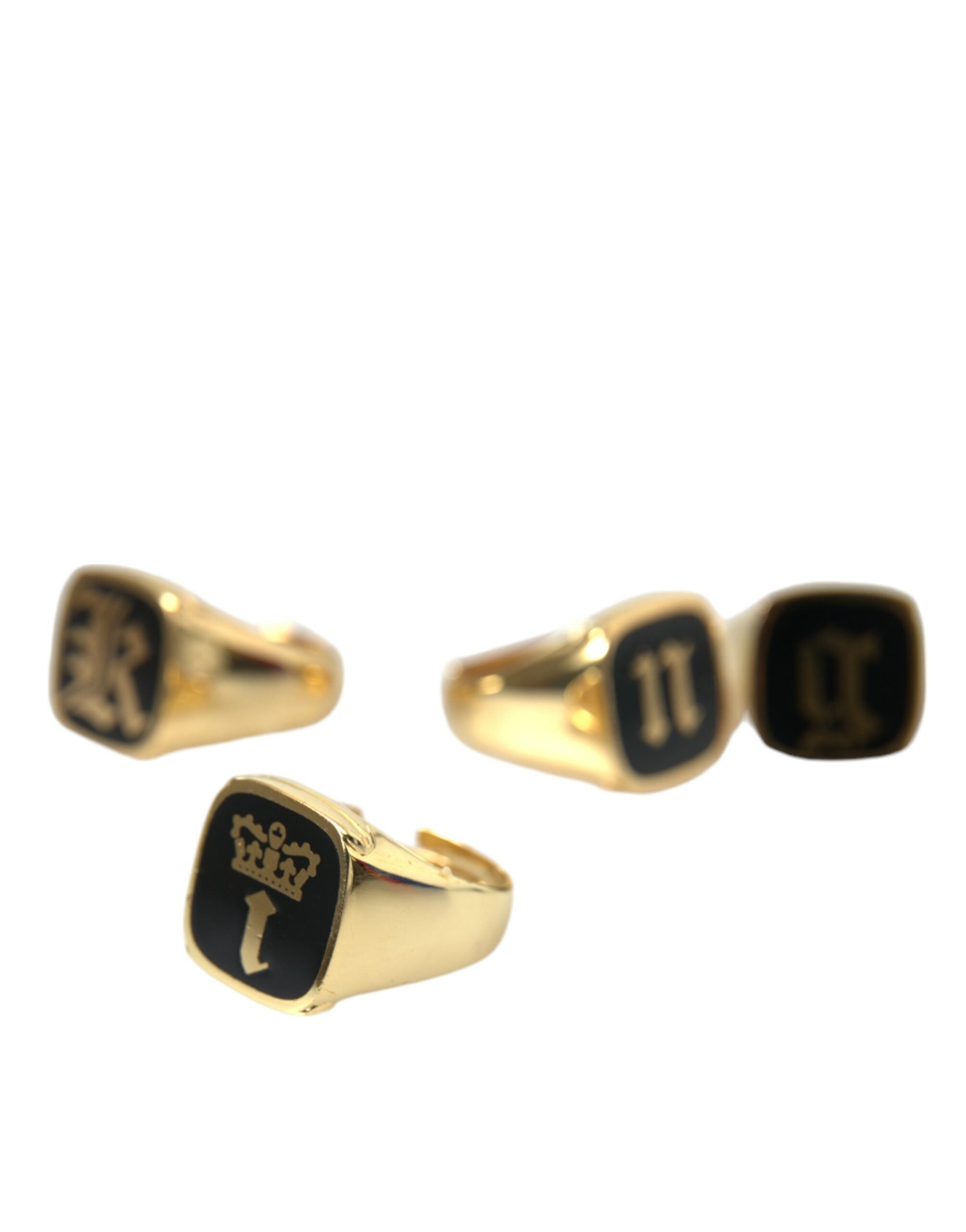 Dolce & Gabbana Gold Brass KING Enamel Set of 4 Rings-8