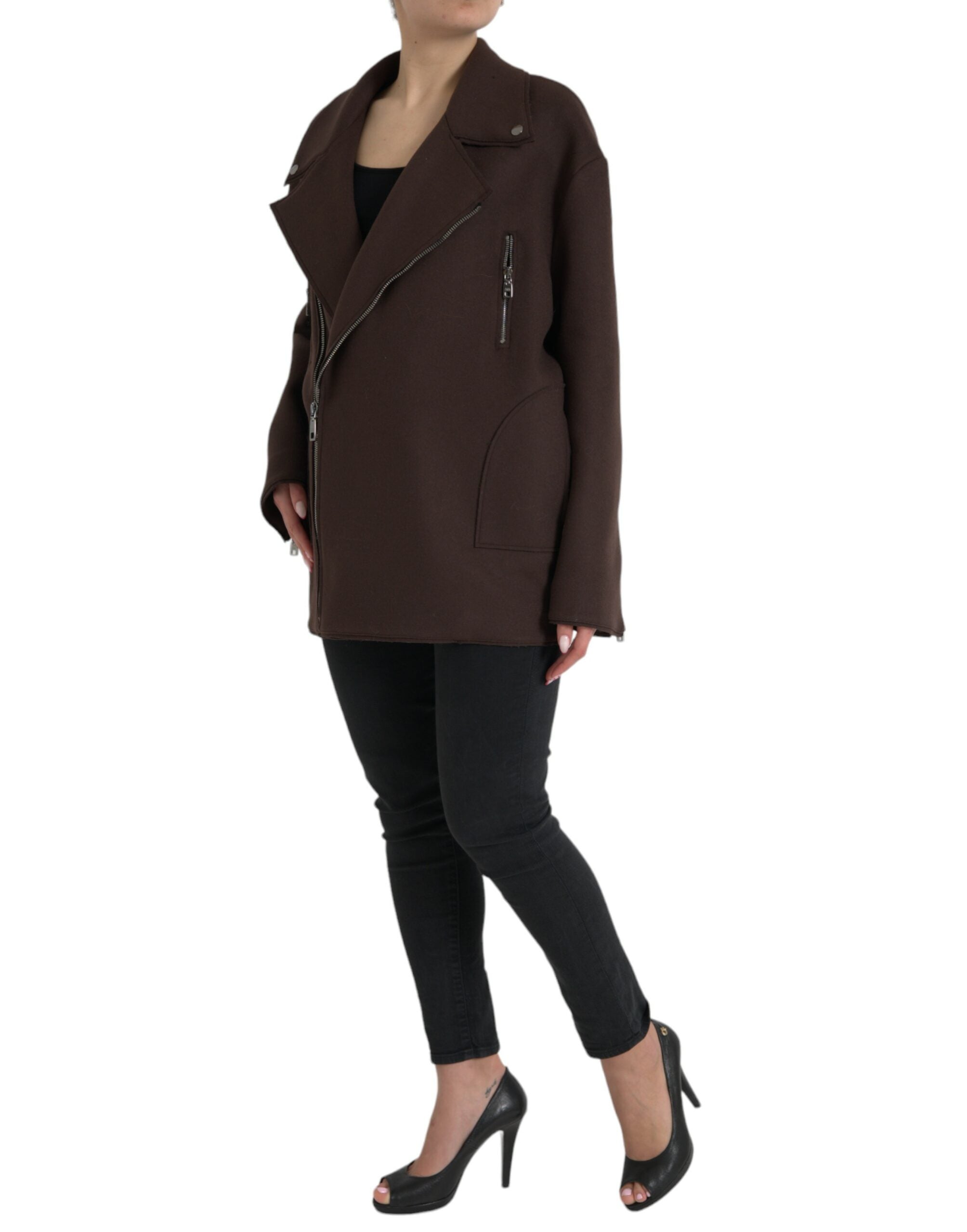 Dolce & Gabbana Brown Coat Short Biker Wool Jacket-3