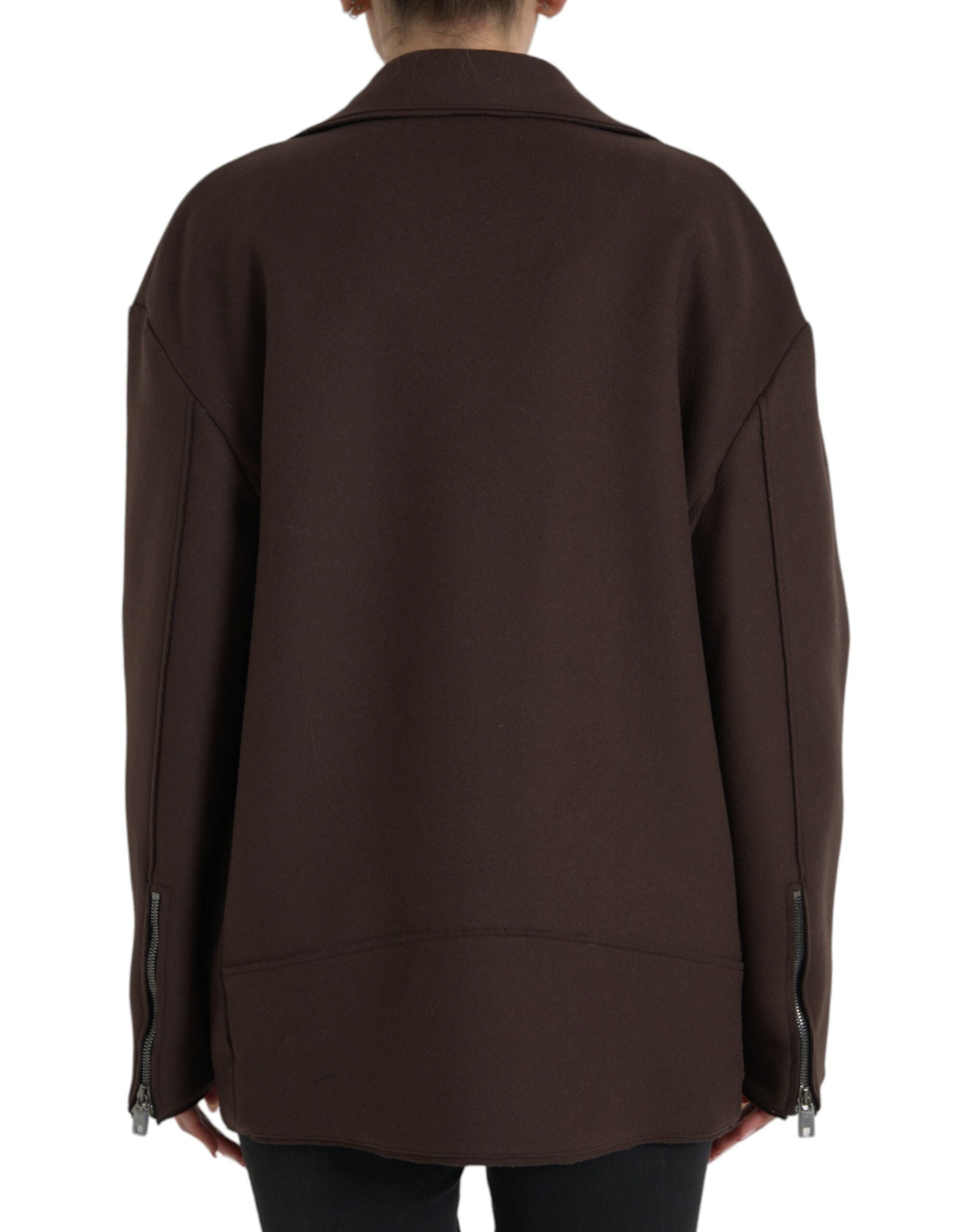 Dolce & Gabbana Brown Coat Short Biker Wool Jacket-4