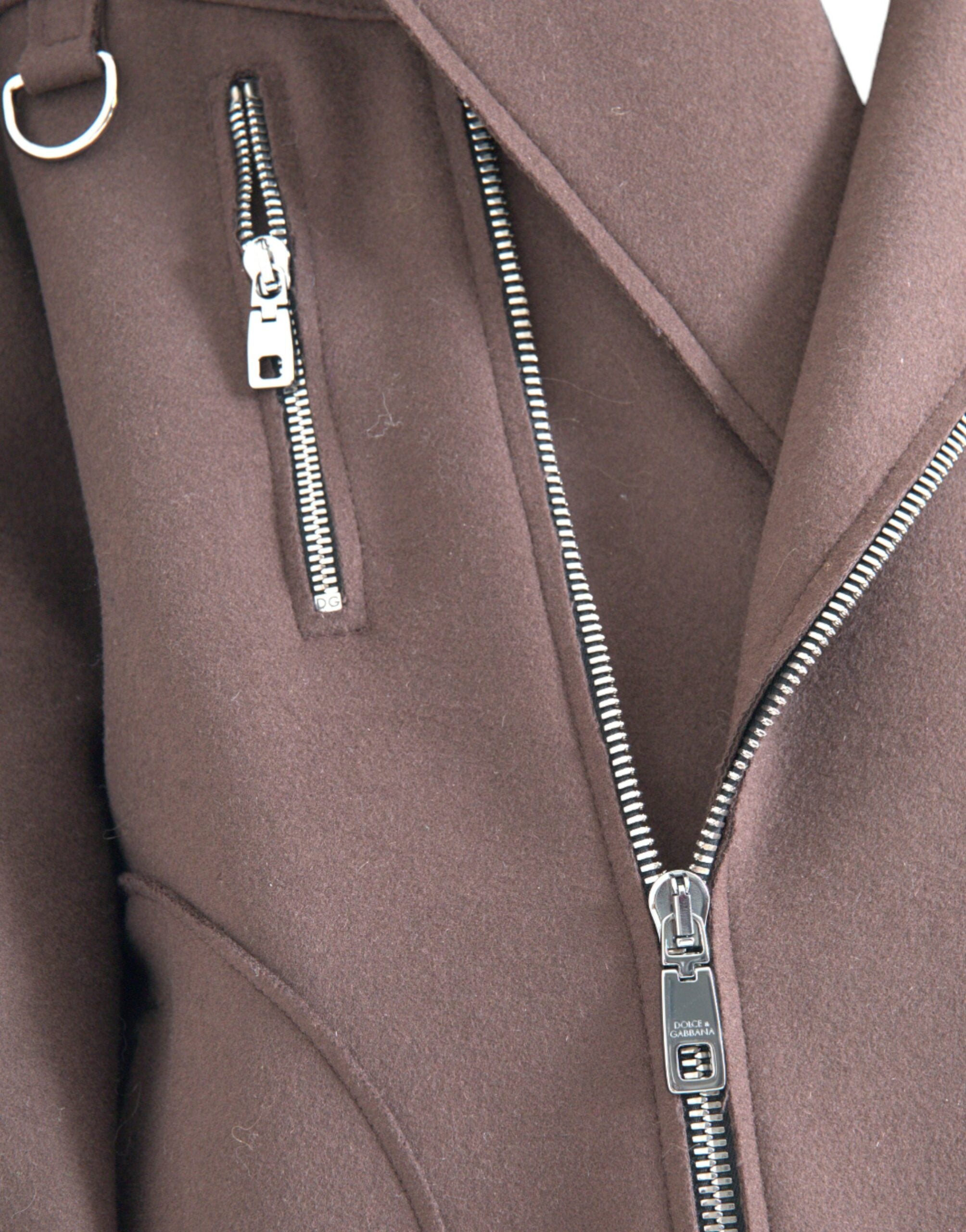 Dolce & Gabbana Brown Coat Short Biker Wool Jacket-7
