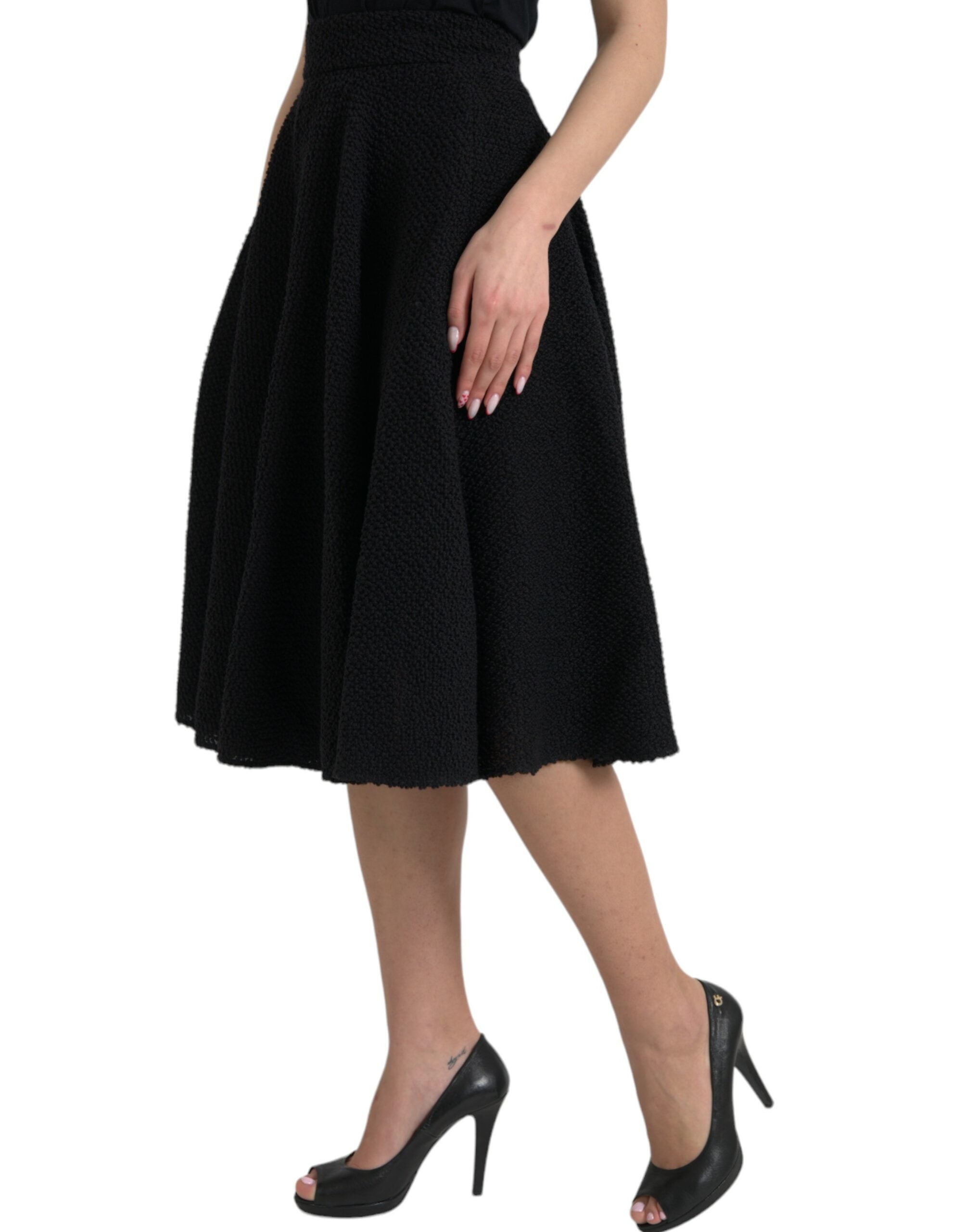 Falda acampanada de cintura alta negra de Dolce & Gabbana con silueta hasta la rodilla-2