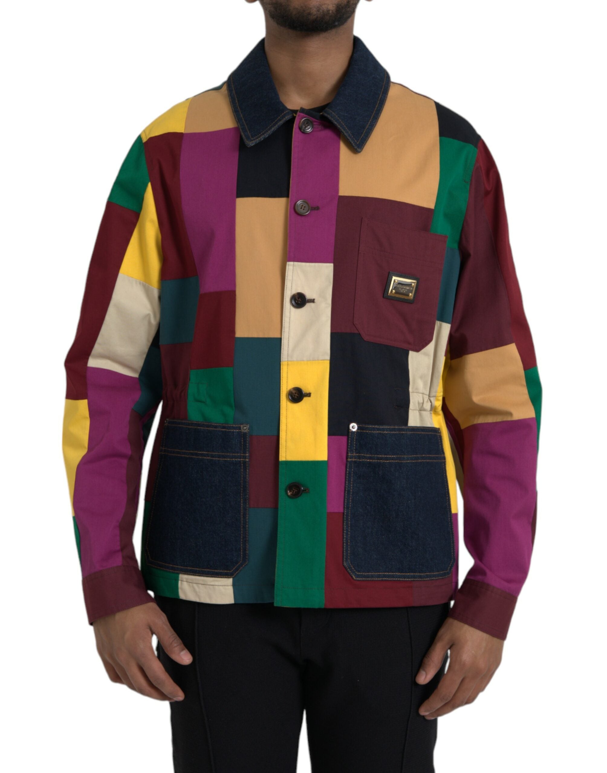 Dolce & Gabbana Multicolor Patchwork Cotton Jacket with Collar