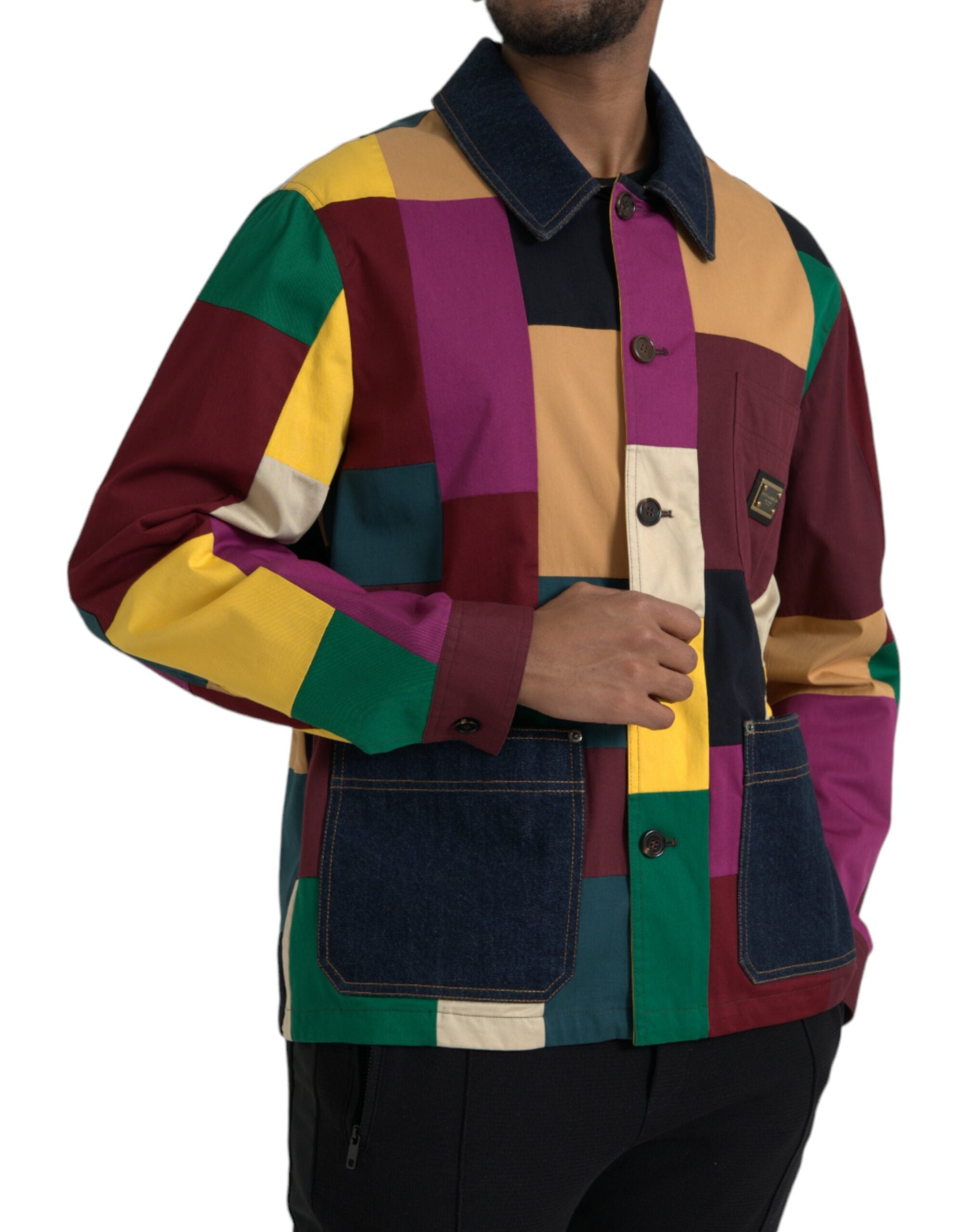 Dolce & Gabbana Multicolor Patchwork-Baumwolljacke mit Kragen-2