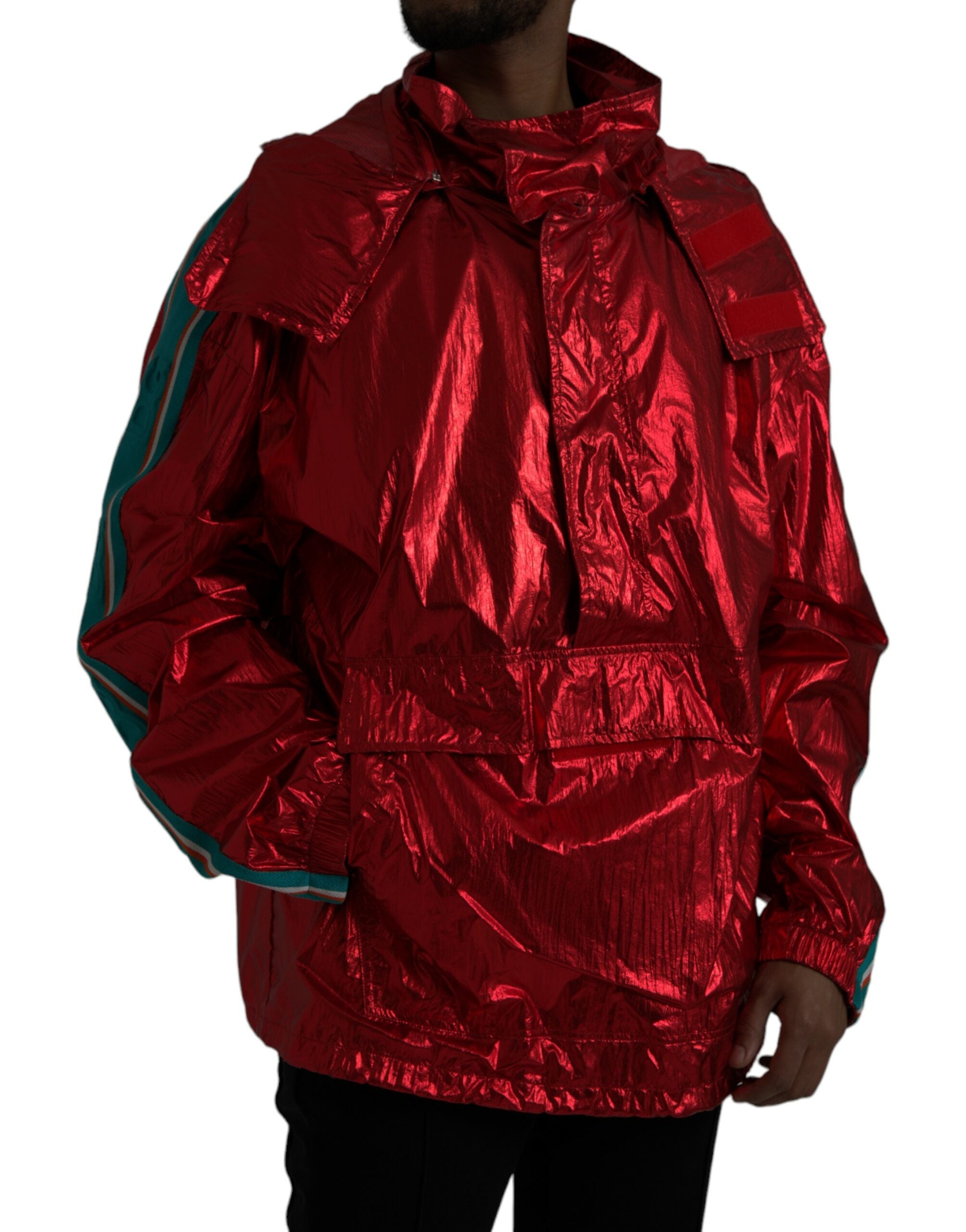 Dolce & Gabbana Roter Nylon Pullover mit Kapuze Sweatshirt Jacke-2