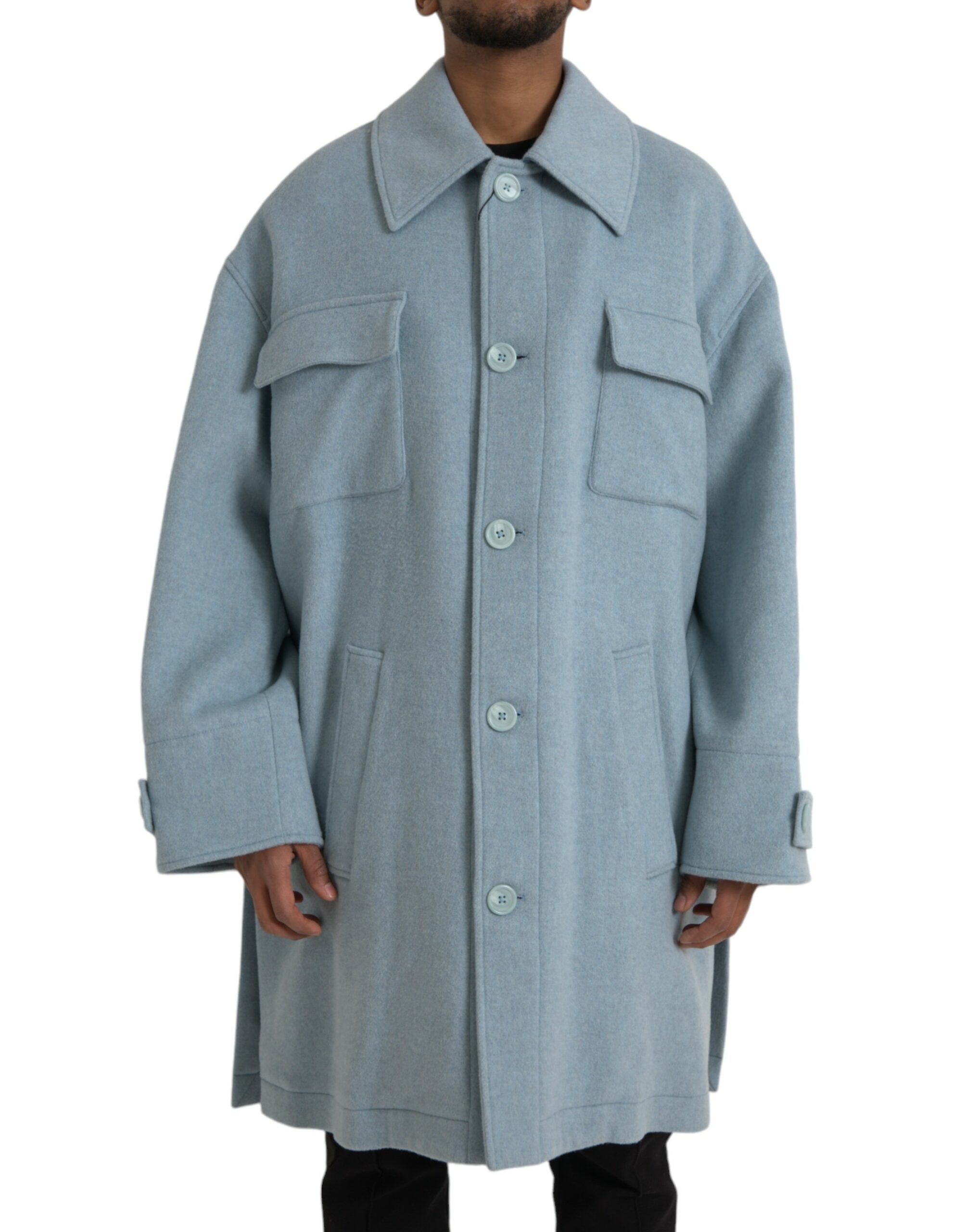 Dolce & Gabbana light blue wool coat with button placket trench coat jacket