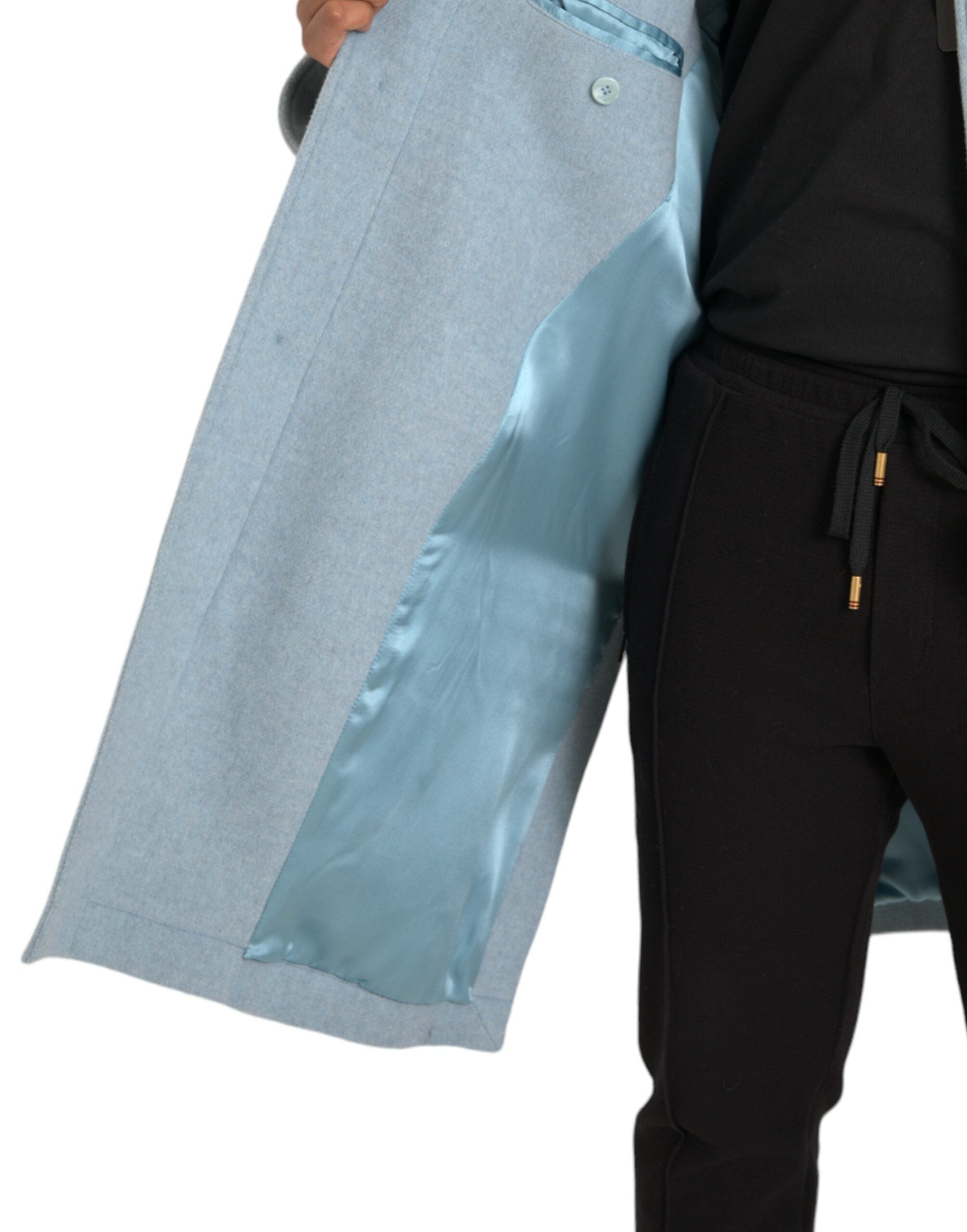 Abrigo de lana azul claro con gabardina y tapeta de botones de Dolce & Gabbana-6