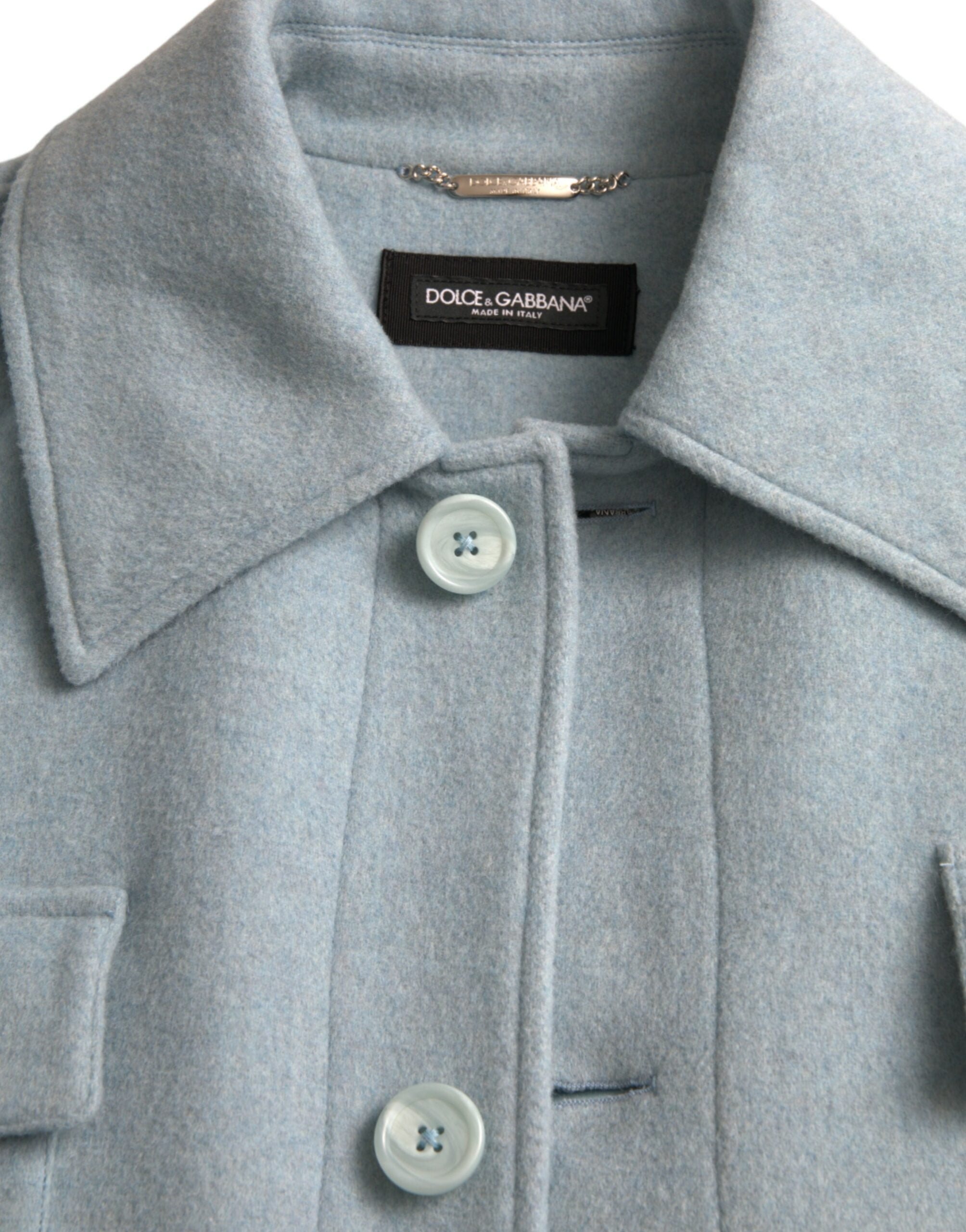 Abrigo de lana azul claro con gabardina y tapeta de botones de Dolce & Gabbana-7