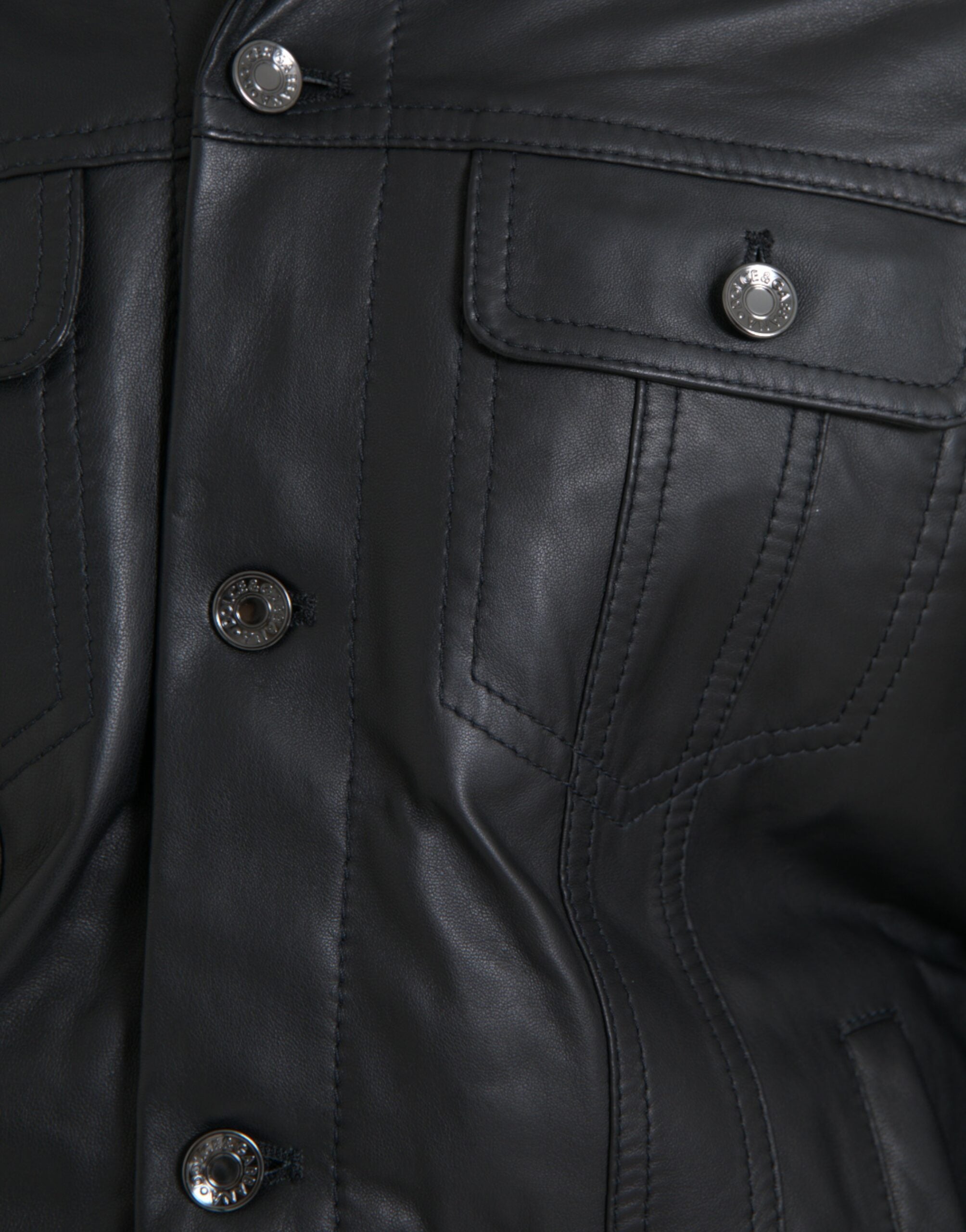 Dolce & Gabbana Black Leather Fur Collar Biker Coat Jacket-5