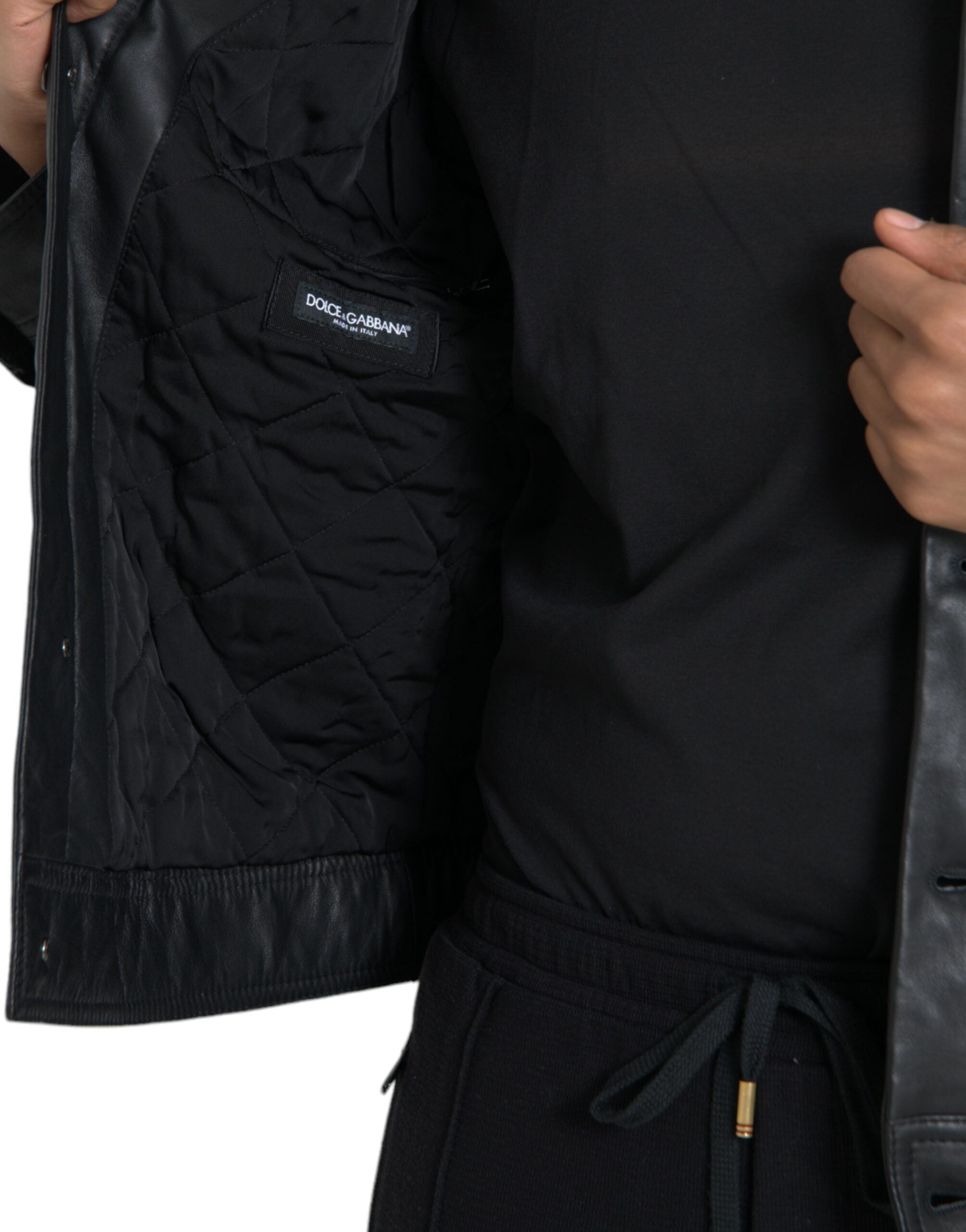 Dolce & Gabbana Black Leather Fur Collar Biker Coat Jacket-6