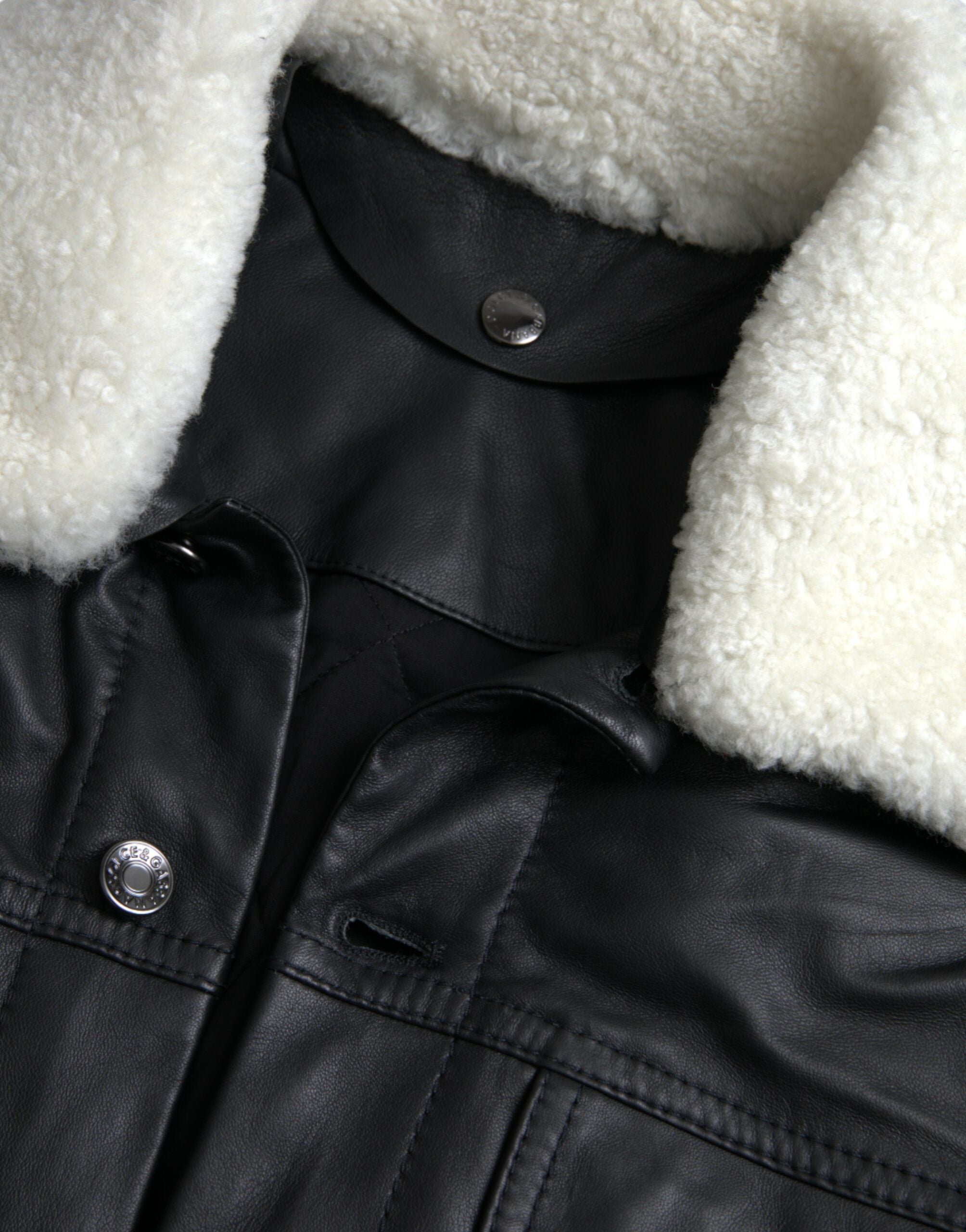 Dolce & Gabbana Black Leather Fur Collar Biker Coat Jacket-7