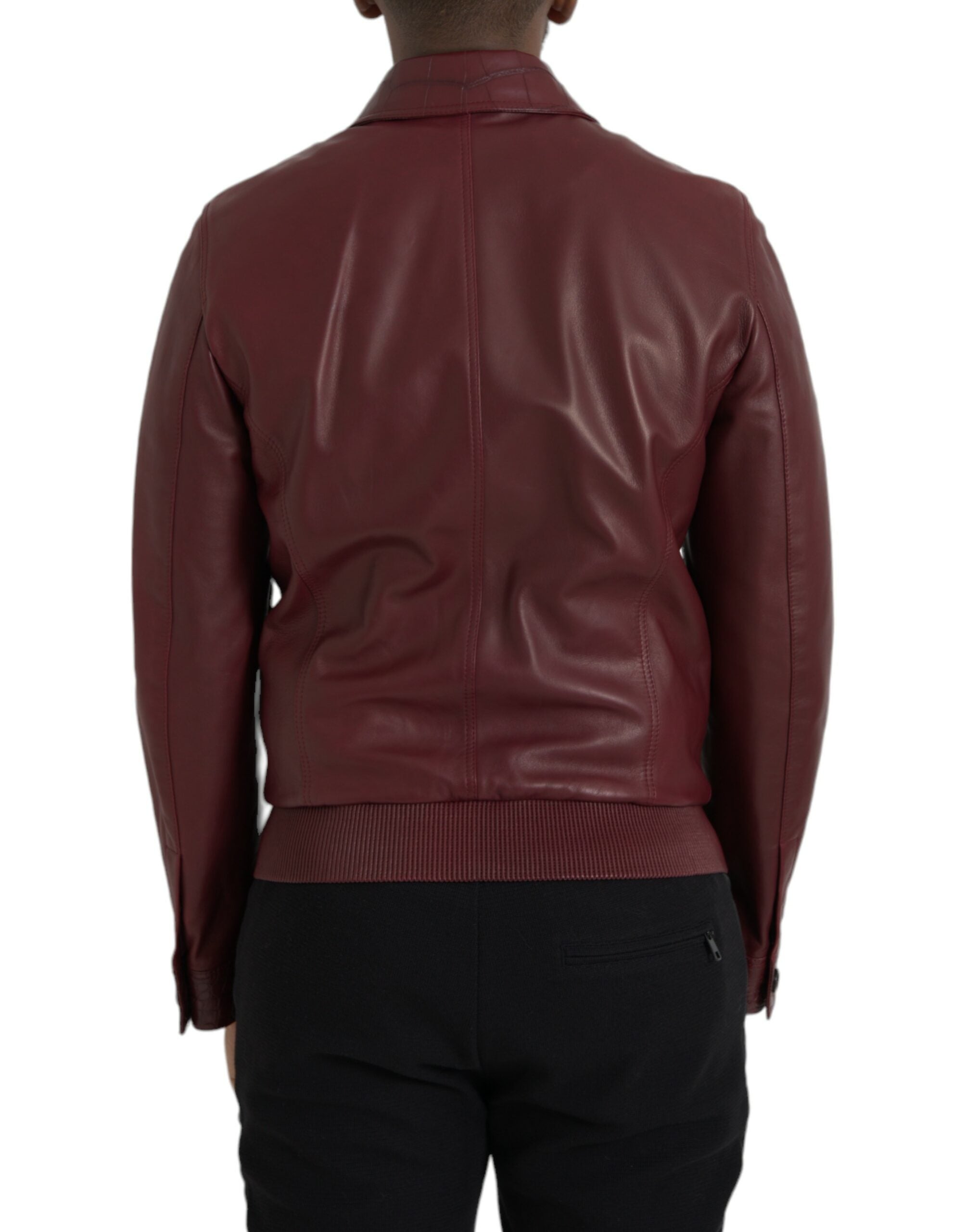Dolce & Gabbana Maroon Exotisches Leder Zip Biker Mantel Jacke-3