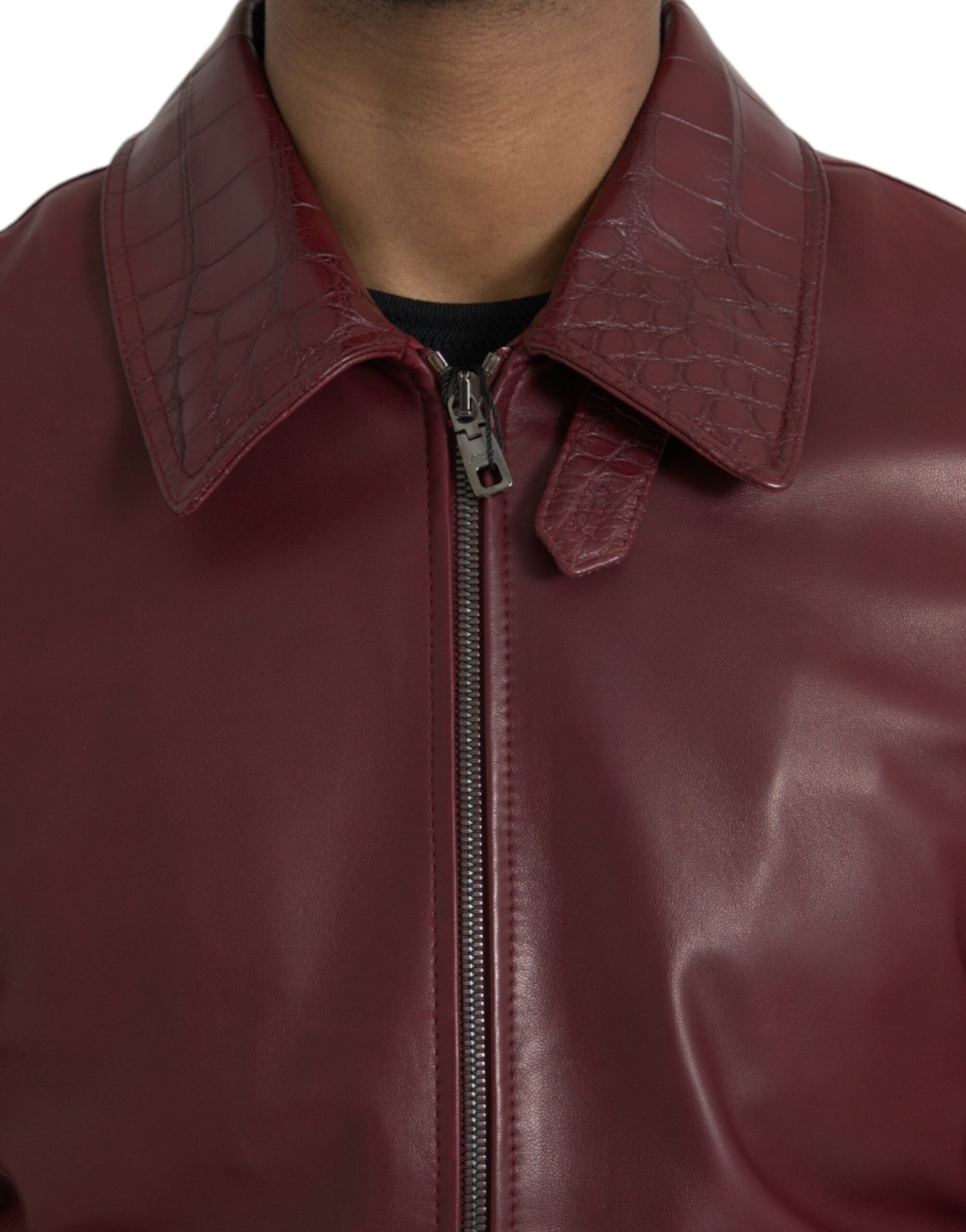 Dolce & Gabbana Maroon Exotisches Leder Zip Biker Mantel Jacke-4