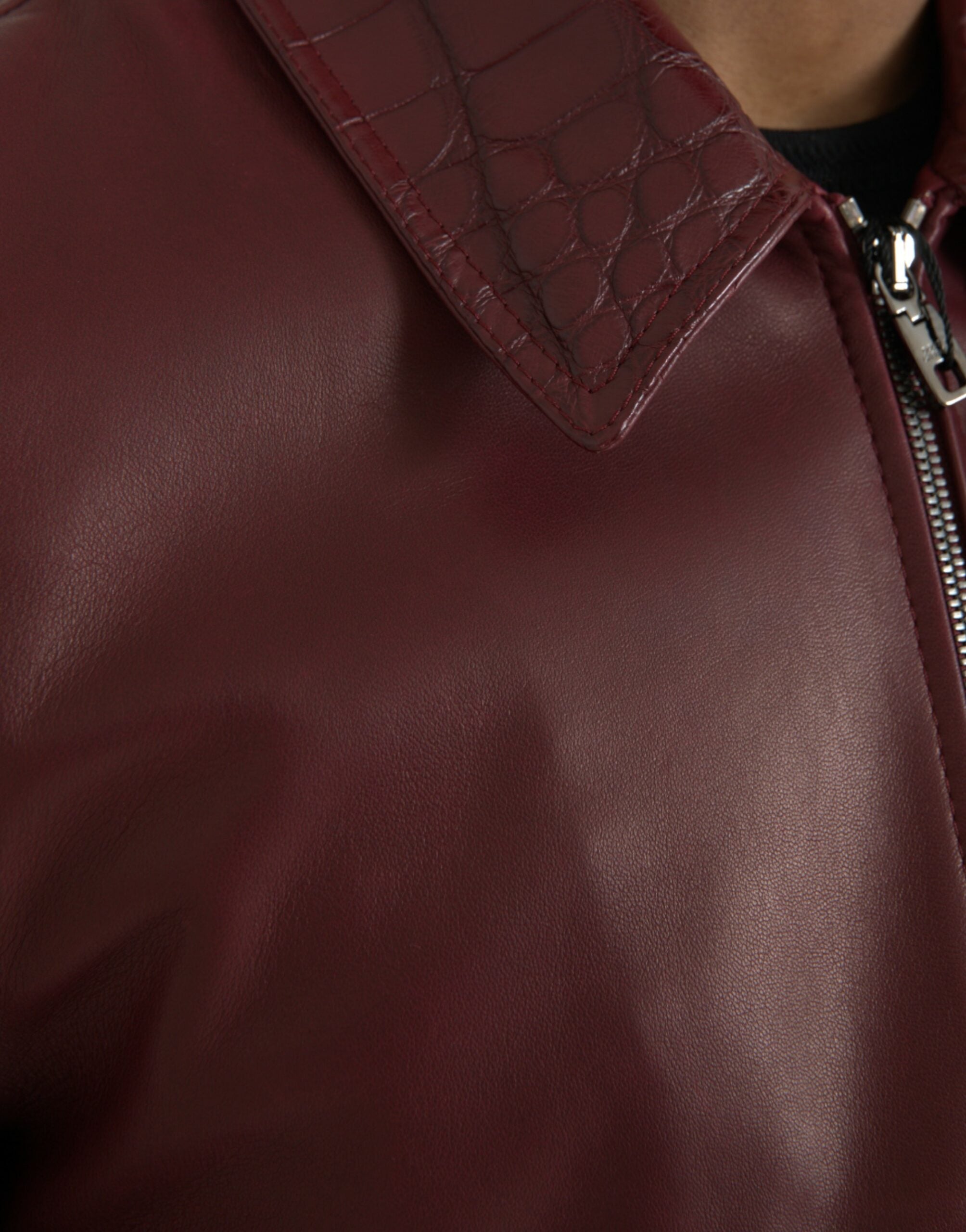 Dolce & Gabbana Maroon Exotisches Leder Zip Biker Mantel Jacke-5