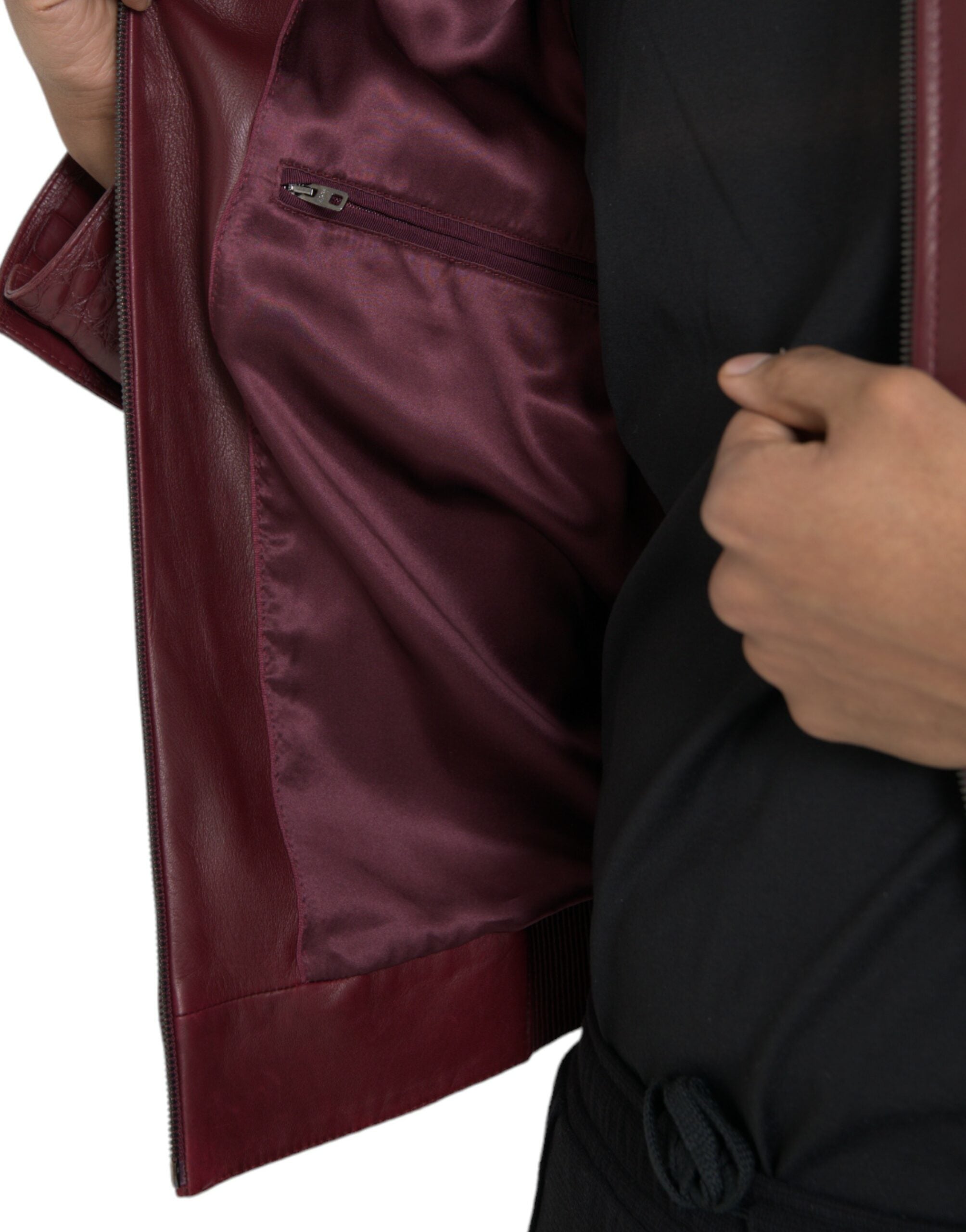 Dolce & Gabbana Maroon Exotisches Leder Zip Biker Mantel Jacke-6