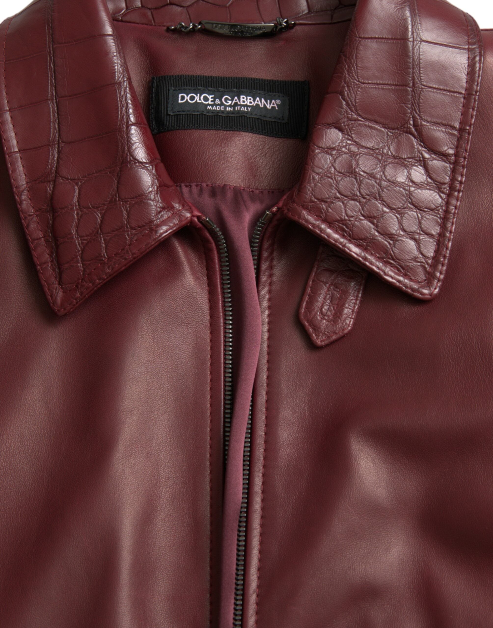 Dolce & Gabbana Maroon Exotisches Leder Zip Biker Mantel Jacke-7
