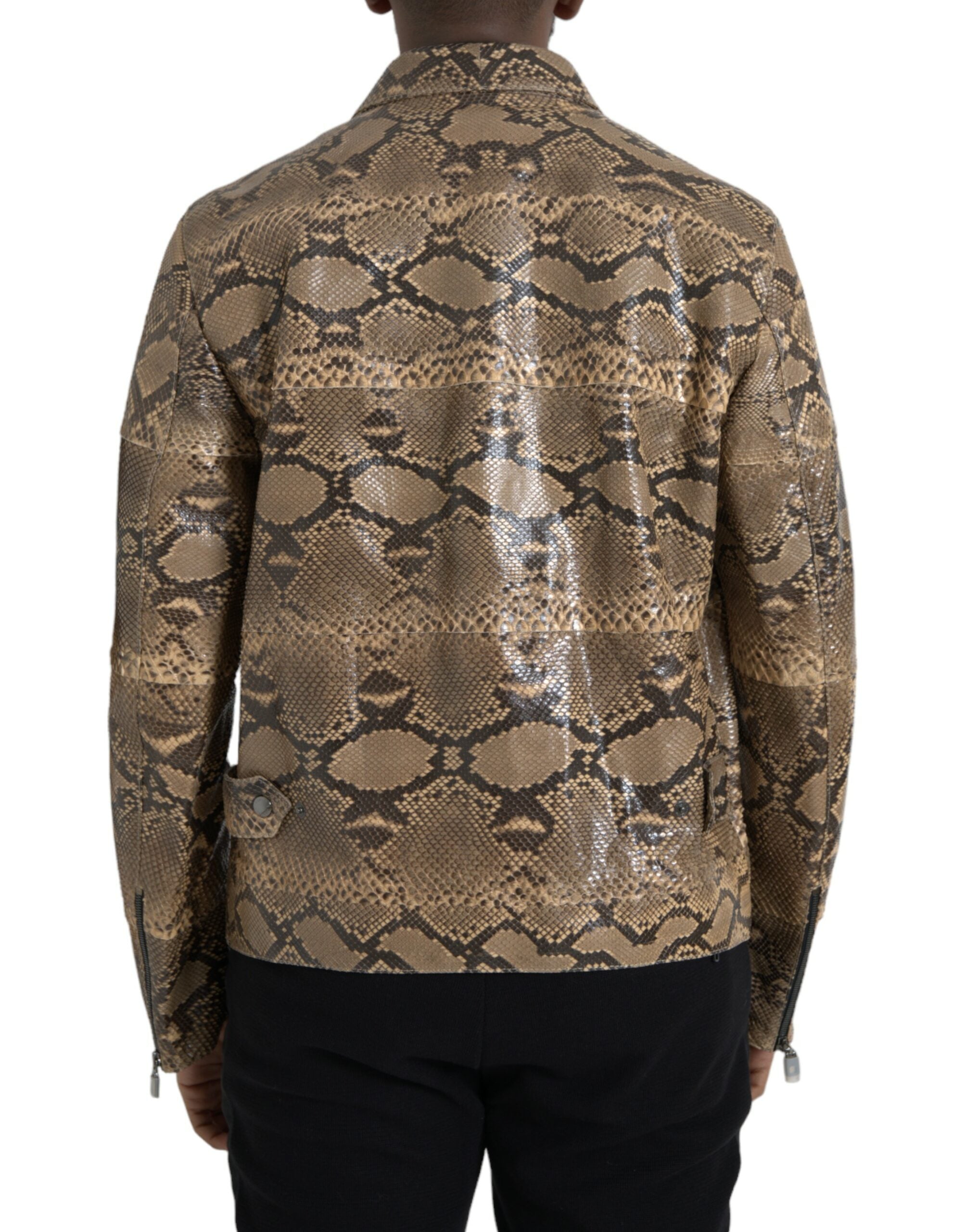 Dolce & Gabbana Beige Exotic Leather Biker Blouson Jacket-3