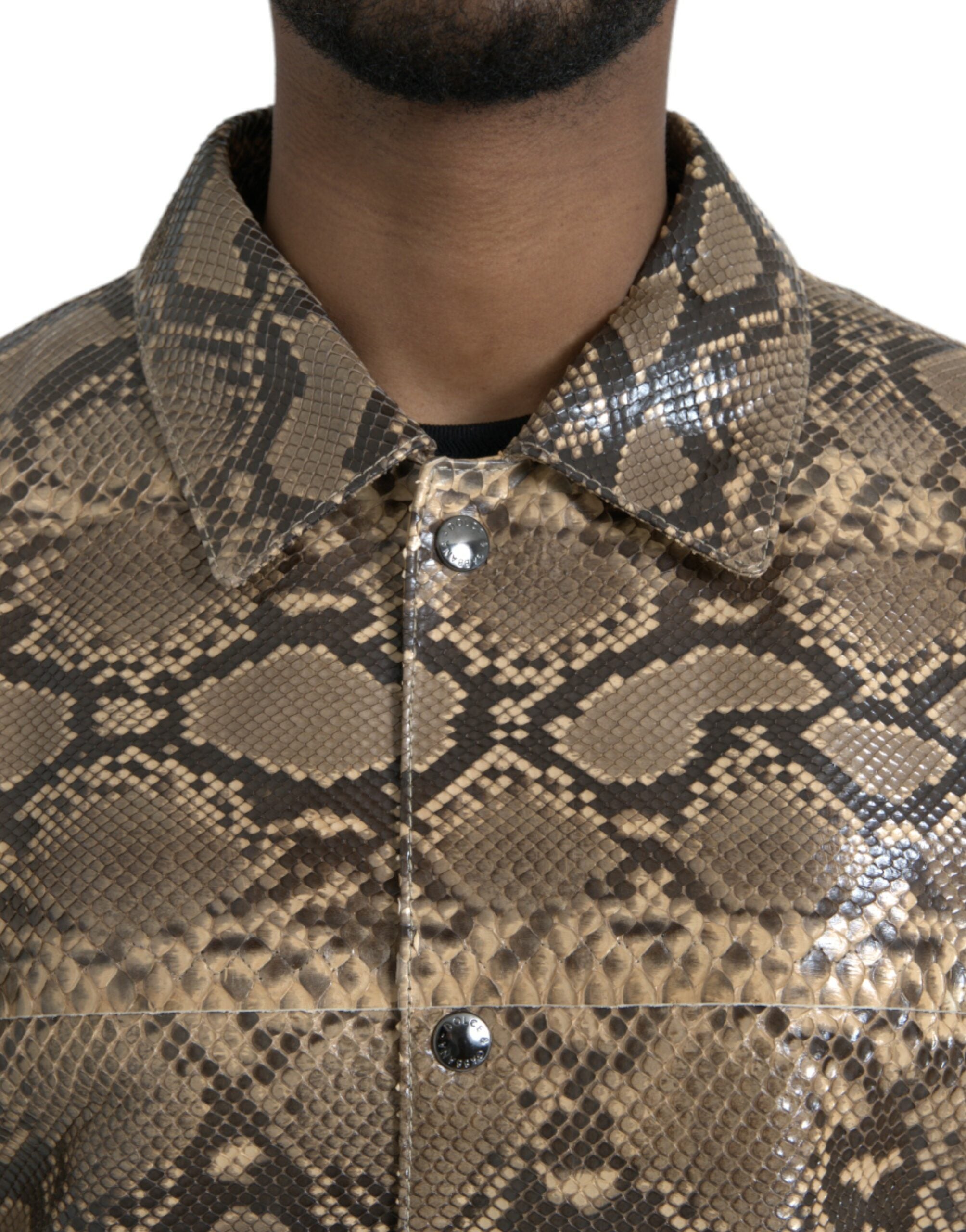 Dolce & Gabbana Beige Exotic Leather Biker Blouson Jacket-4
