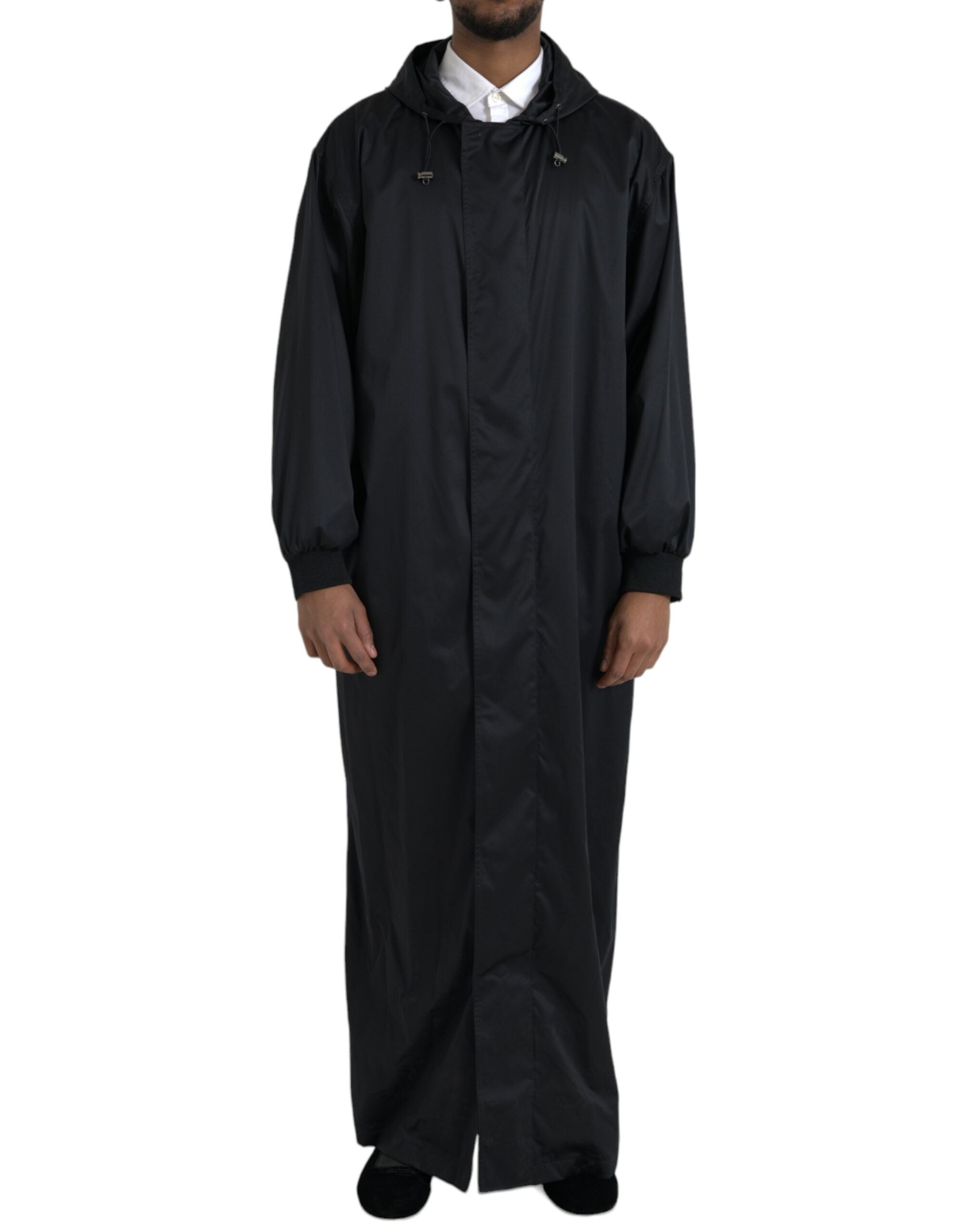 Dolce & Gabbana Black long hooded windbreaker jacket made of polyester