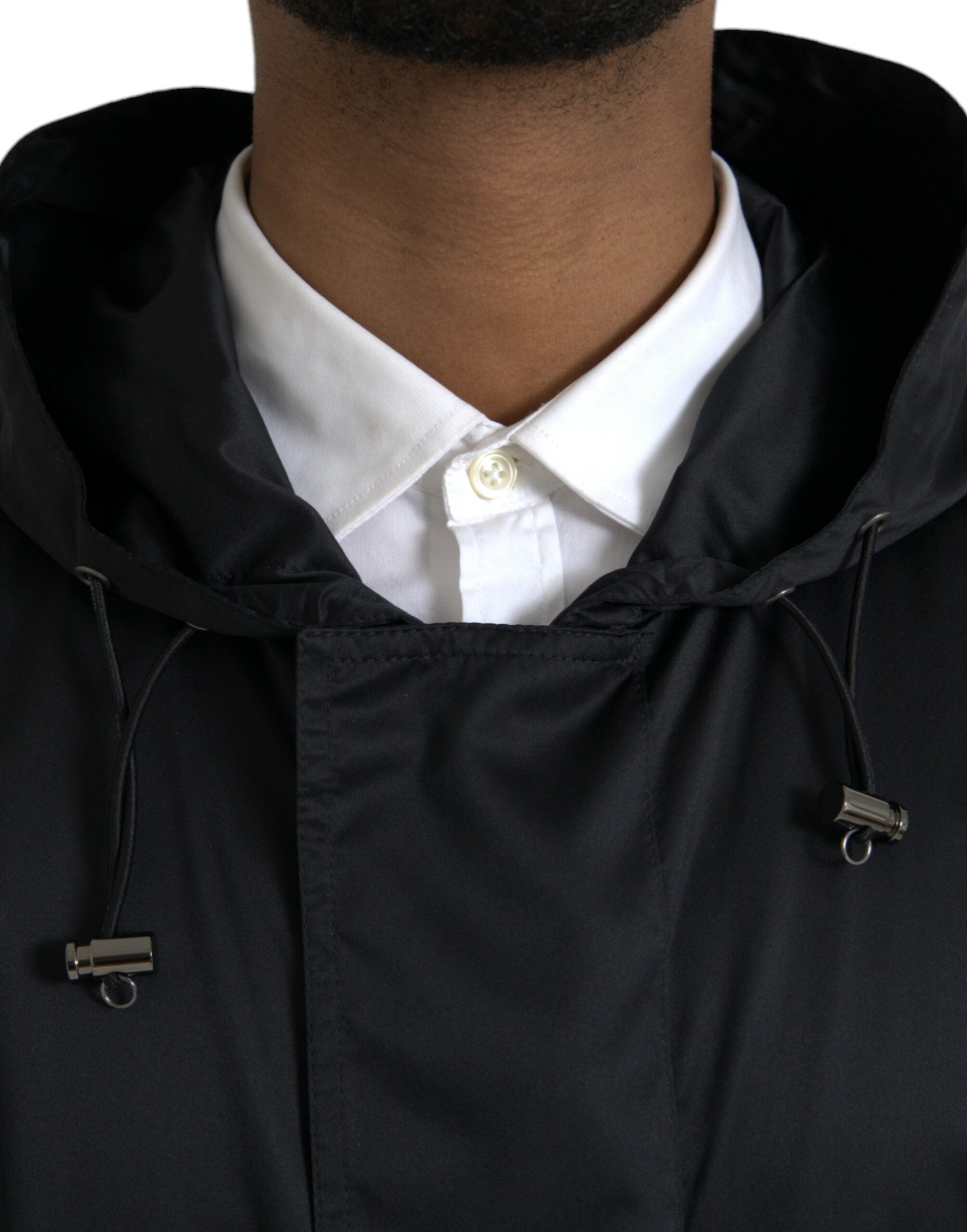 Dolce & Gabbana Black long hooded windbreaker jacket made of polyester-4