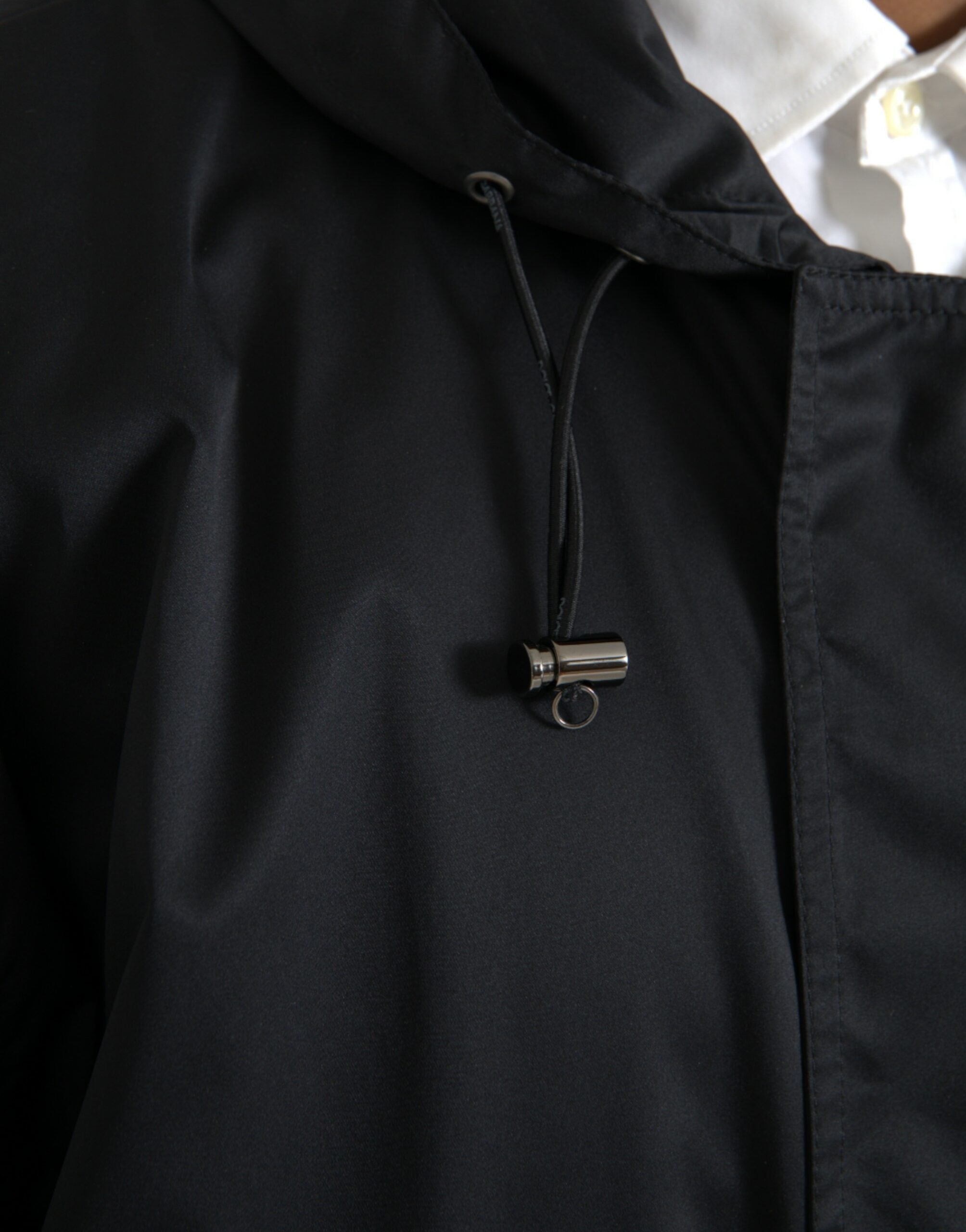 Dolce & Gabbana Black long hooded windbreaker jacket made of polyester-5