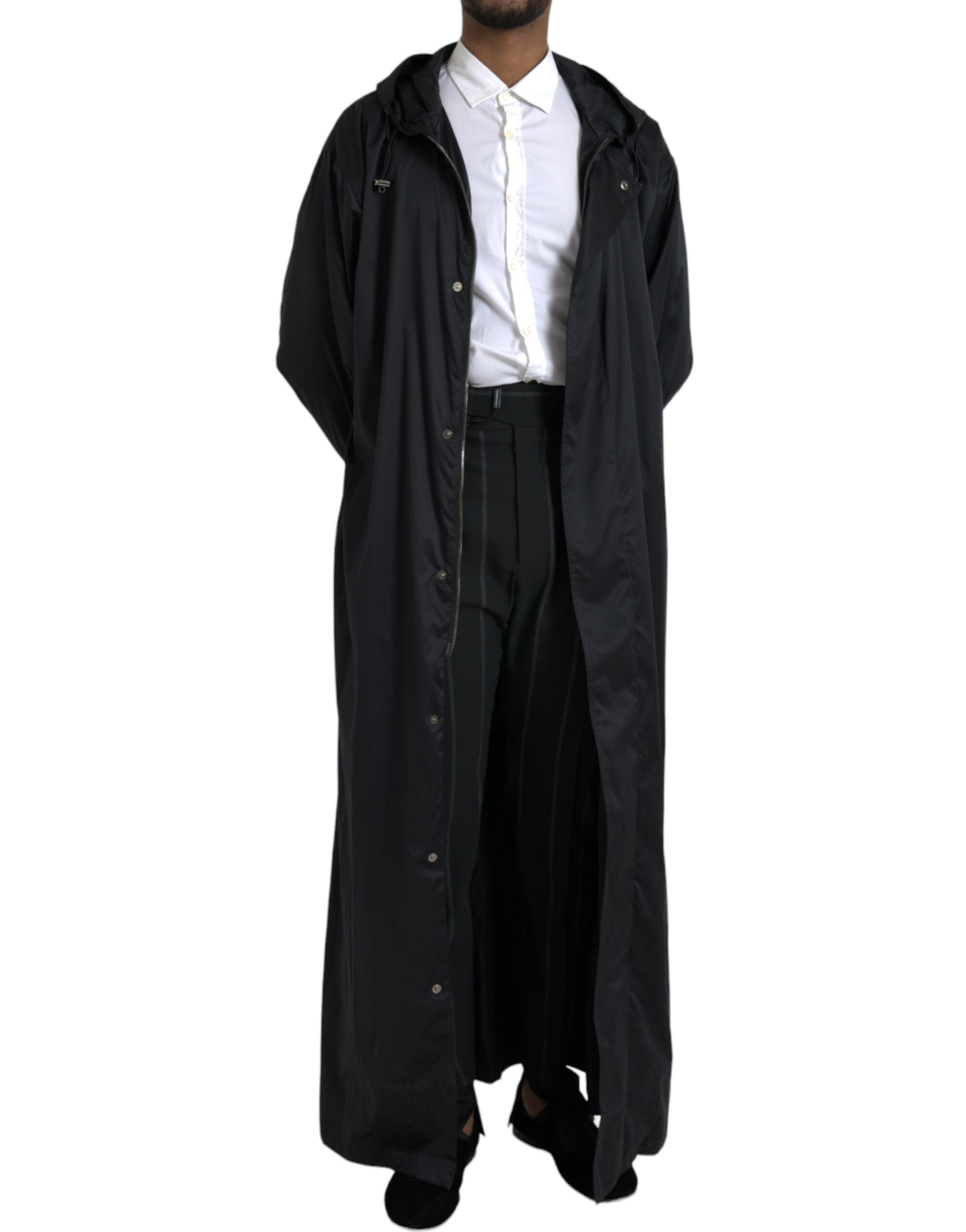 Dolce & Gabbana Black long hooded windbreaker jacket made of polyester-6
