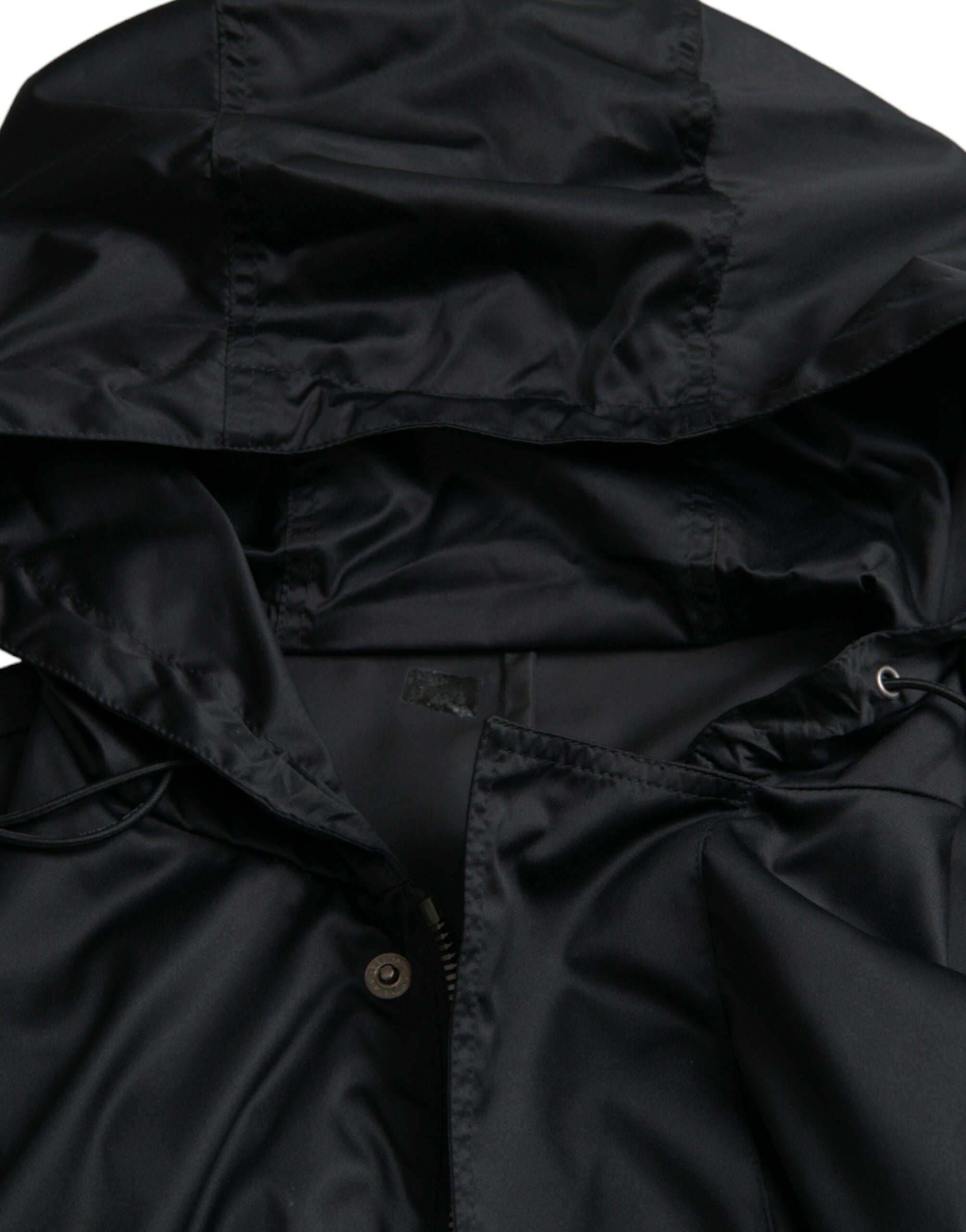 Dolce & Gabbana Black long hooded windbreaker jacket made of polyester-7