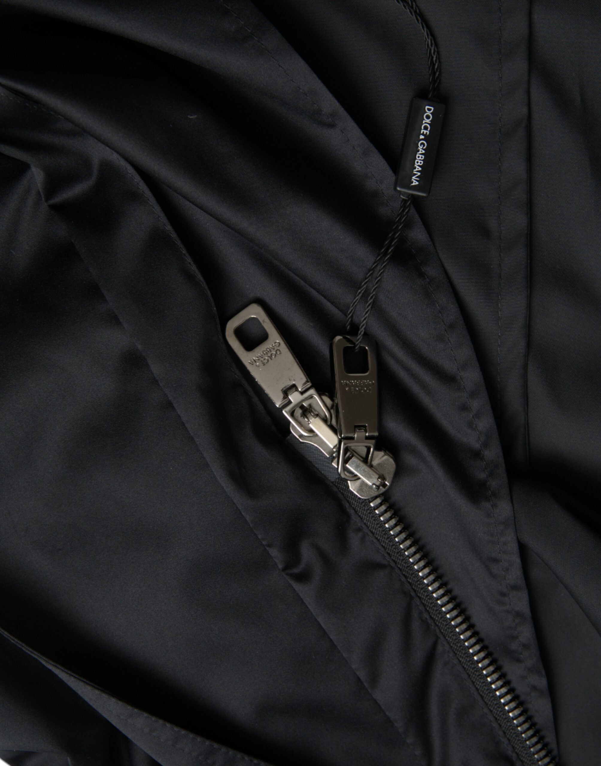 Dolce & Gabbana Black long hooded windbreaker jacket made of polyester-8